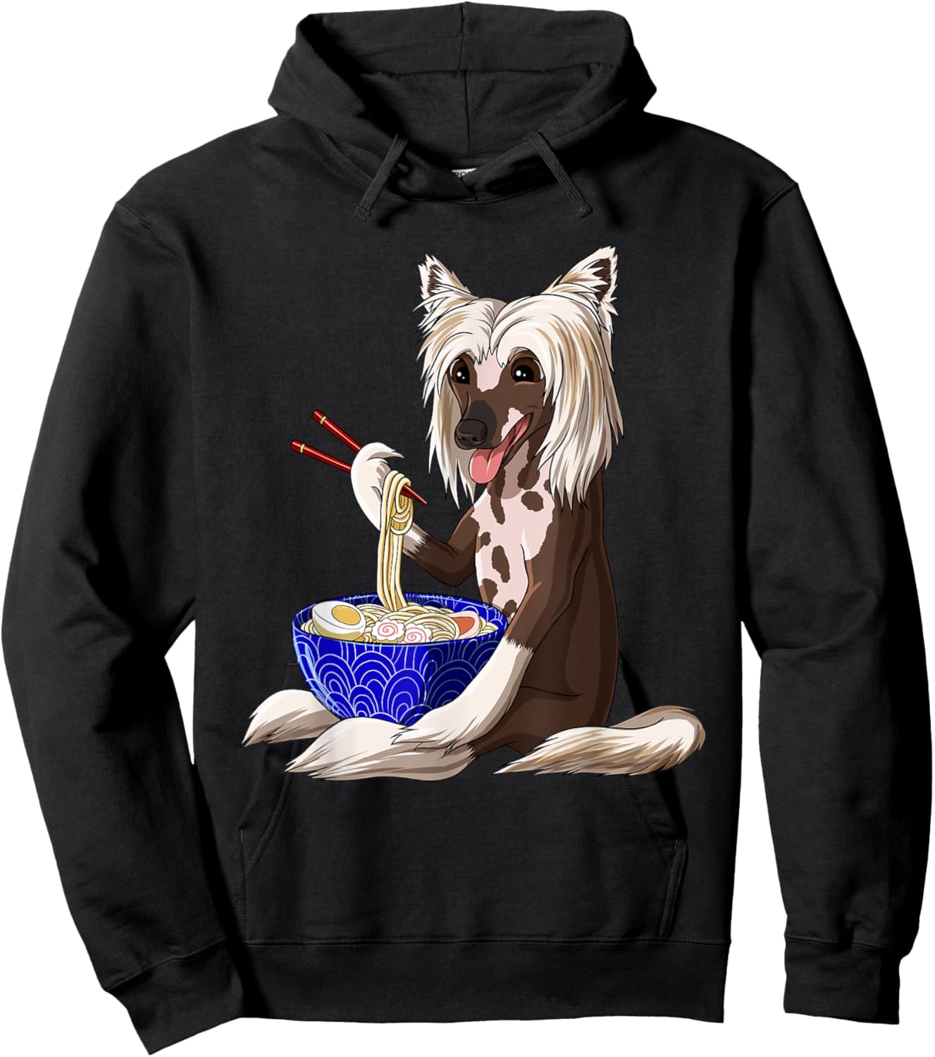 Funny Japanese Kawaii Dog Ramen Noodles Chinese Crested Hoodie - Hoodie | Black