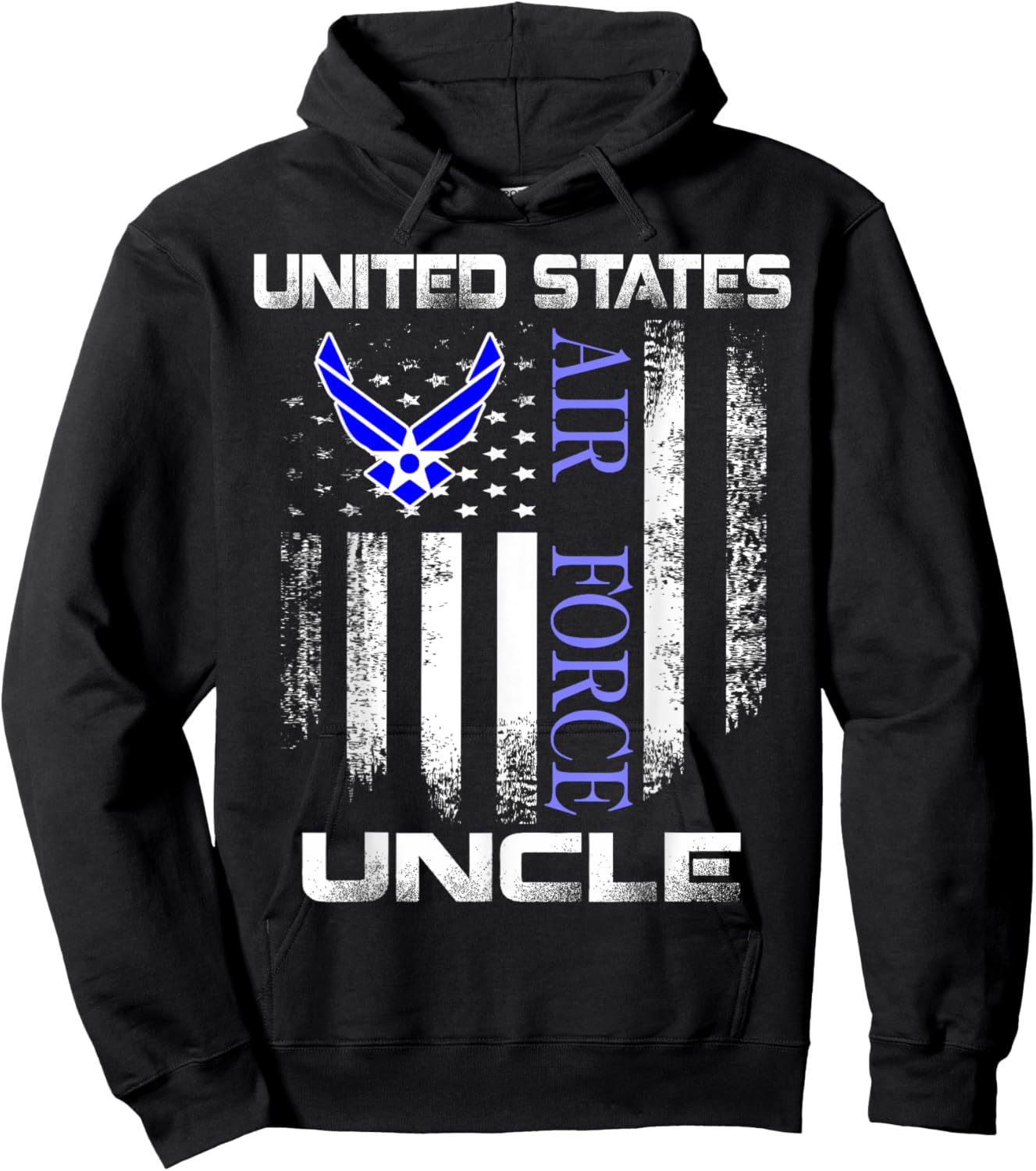 Vintage United States Air Force Uncle With American Flag Hoodie - Hoodie | Black