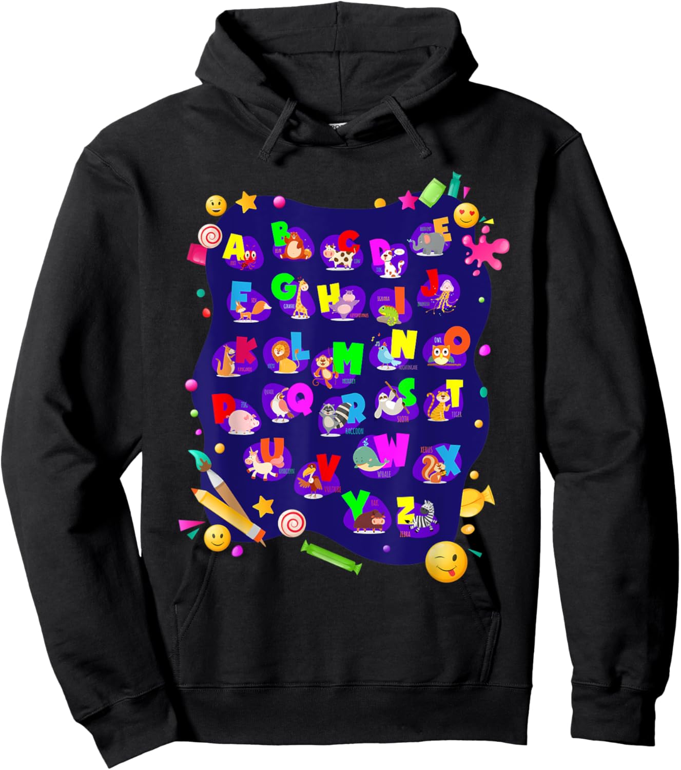Alphabet Animals I Back To School Students Girls Boys Hoodie - Hoodie | Black