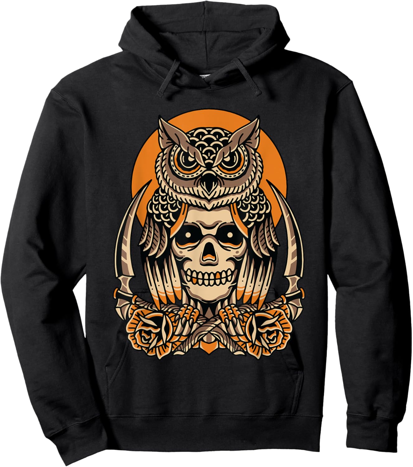 Owl Skull American Traditional Tattoo Old School Flash Hoodie - Hoodie | Black