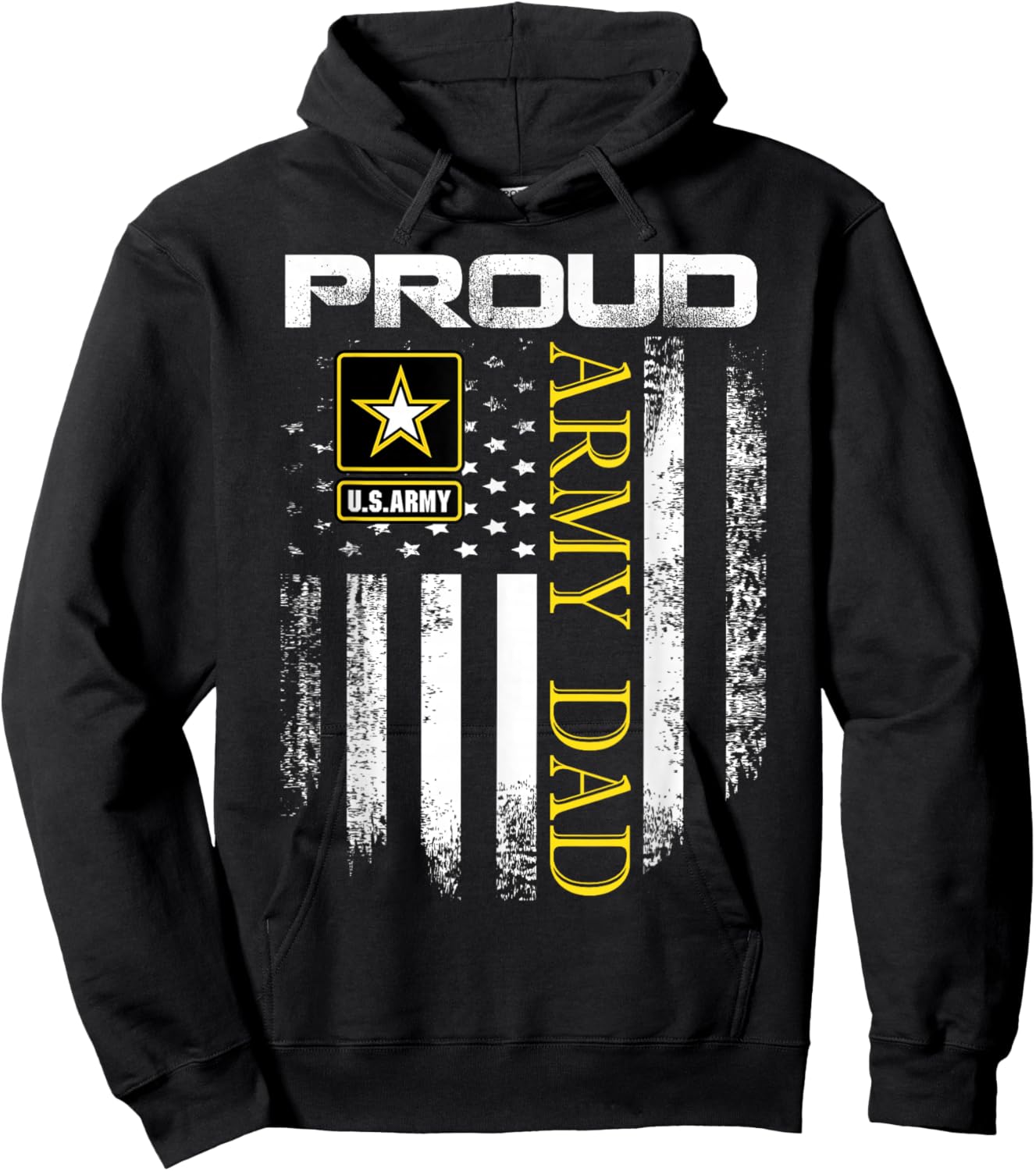 Vintage Proud Army Dad with American Flag Gift Hoodie - Hoodie | Black