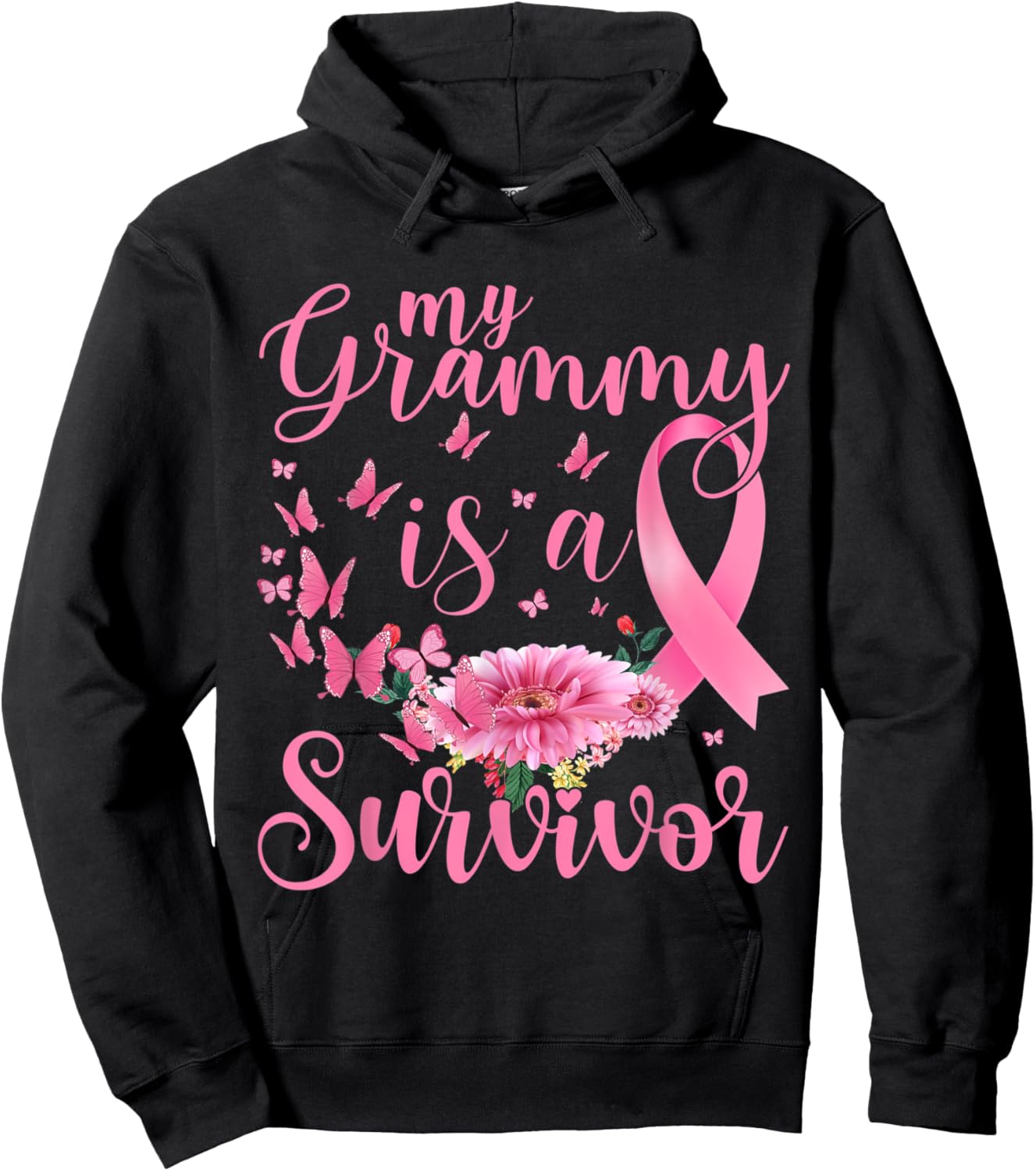 Breast Cancer Awareness Support My Grammy Is A Survivor Hoodie - Hoodie | Black