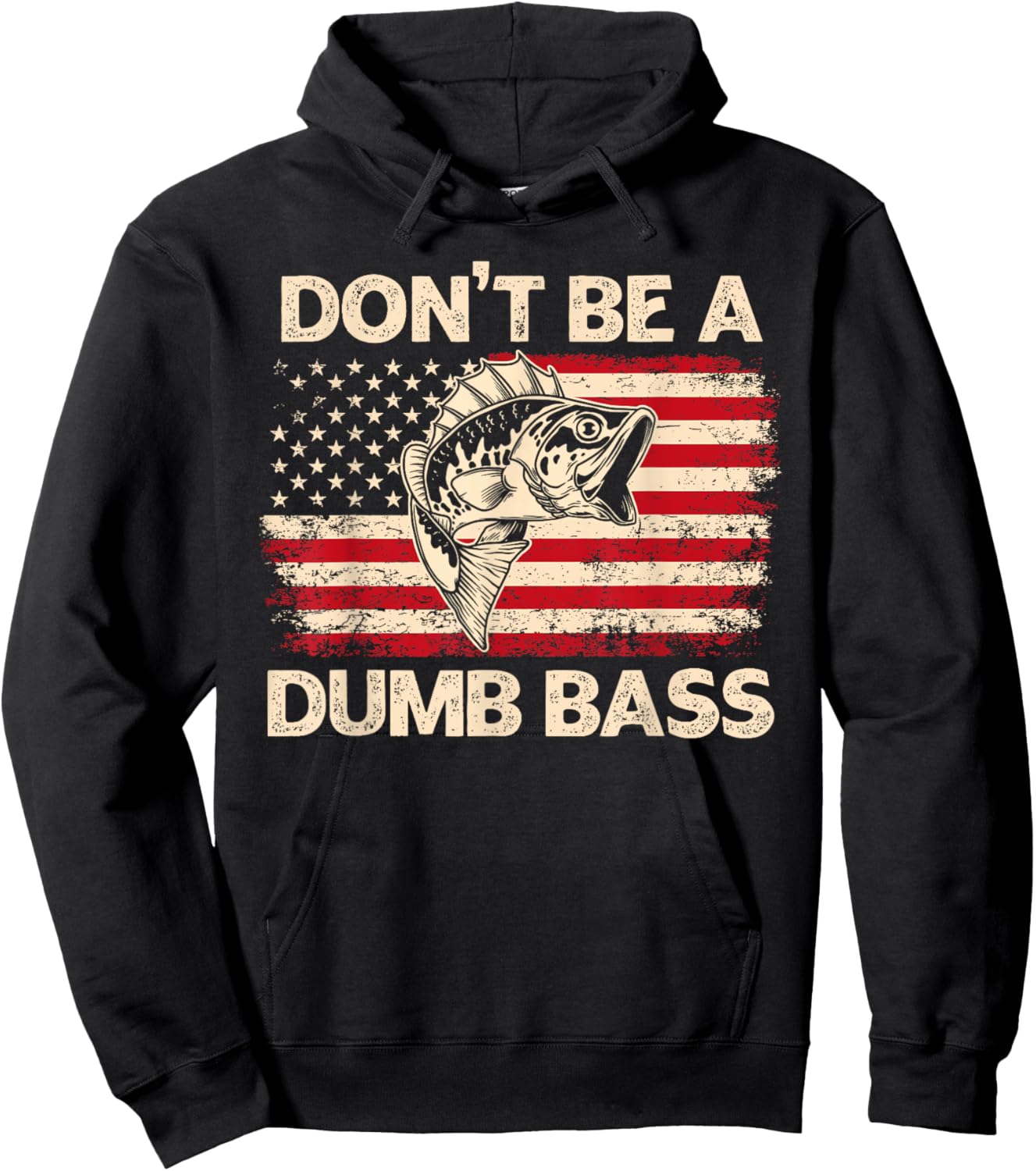 Don't Be A Dumb Bass Vintage USA Flag Funny Bass Fishing Hoodie - Hoodie | Black