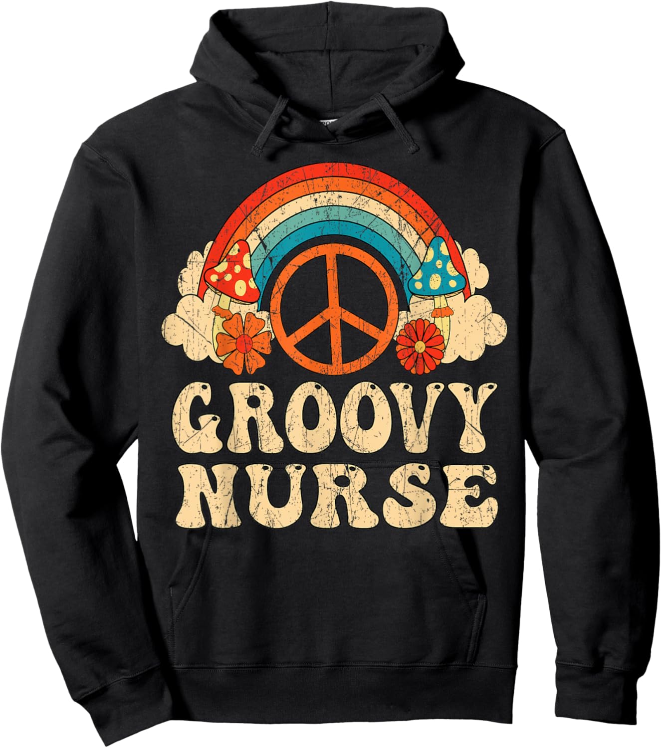 Groovy Nurse 70s Aesthetic Nursing 1970's Retro Nurse Hoodie - Hoodie | Black