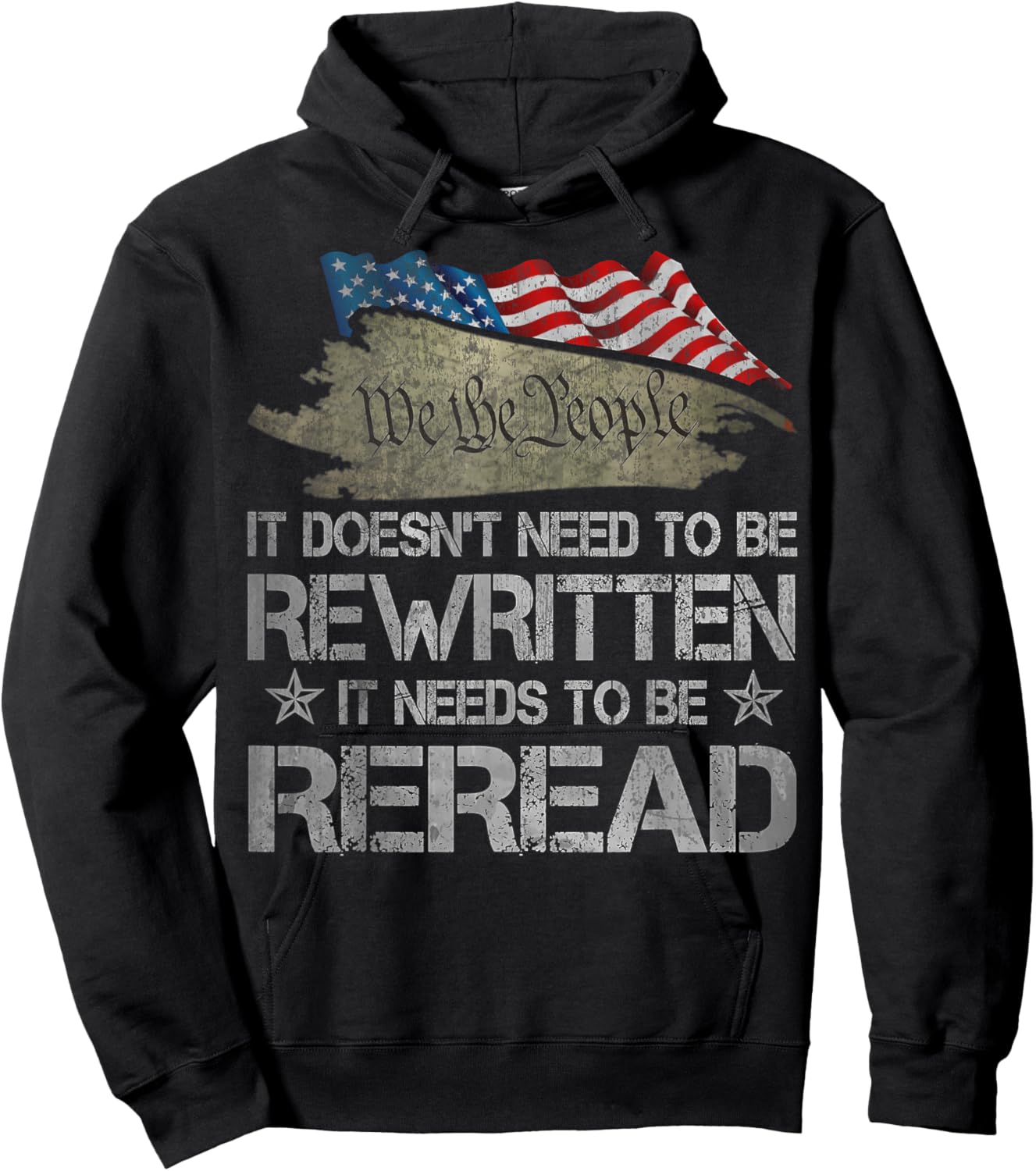 US Flag Constitution of the USA Needs To Be Reread Hoodie - Hoodie | Black