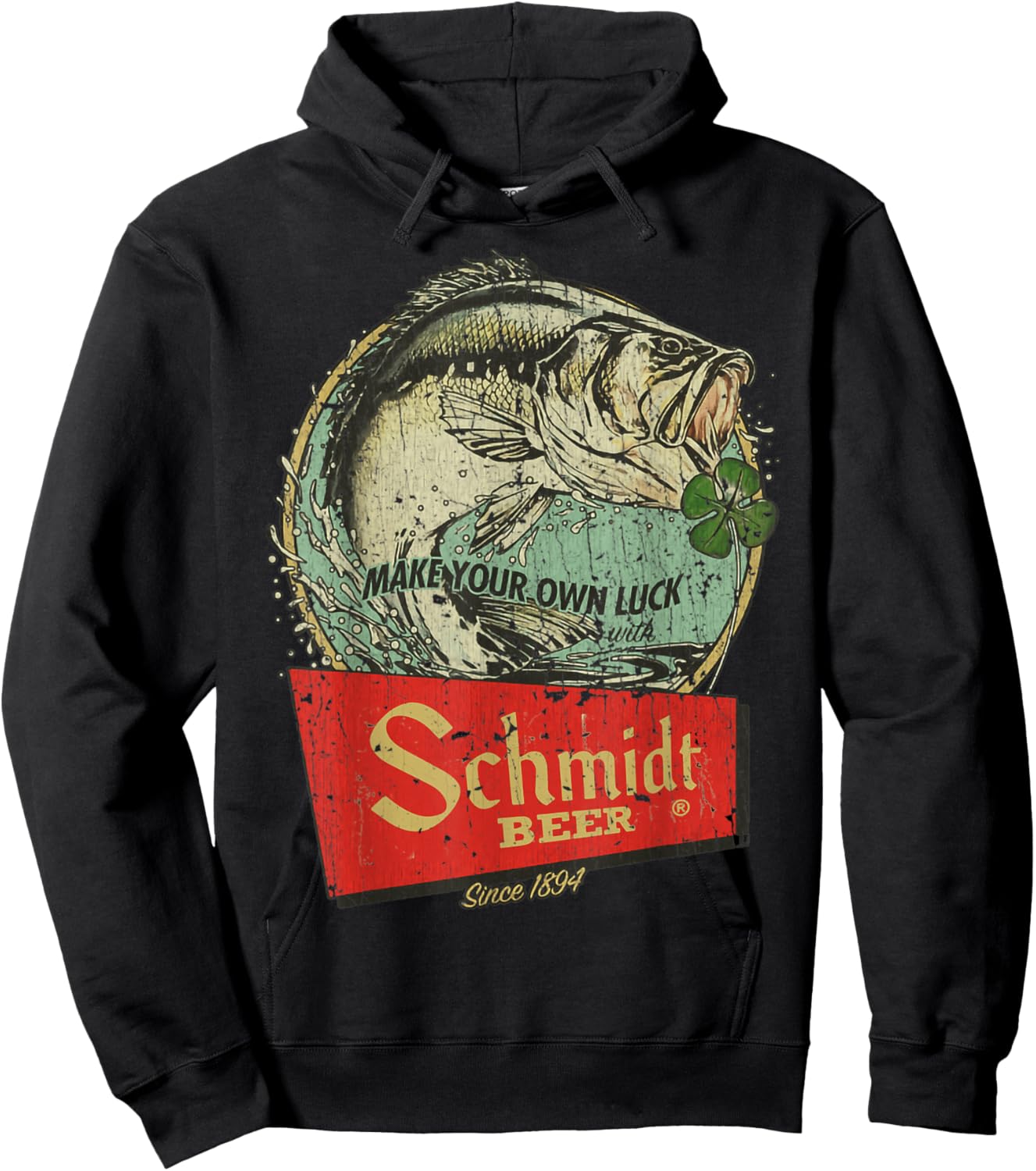 Fishing Schmidt Beer Make Your Own Luck 1894 Vintage Hoodie - Hoodie | Black
