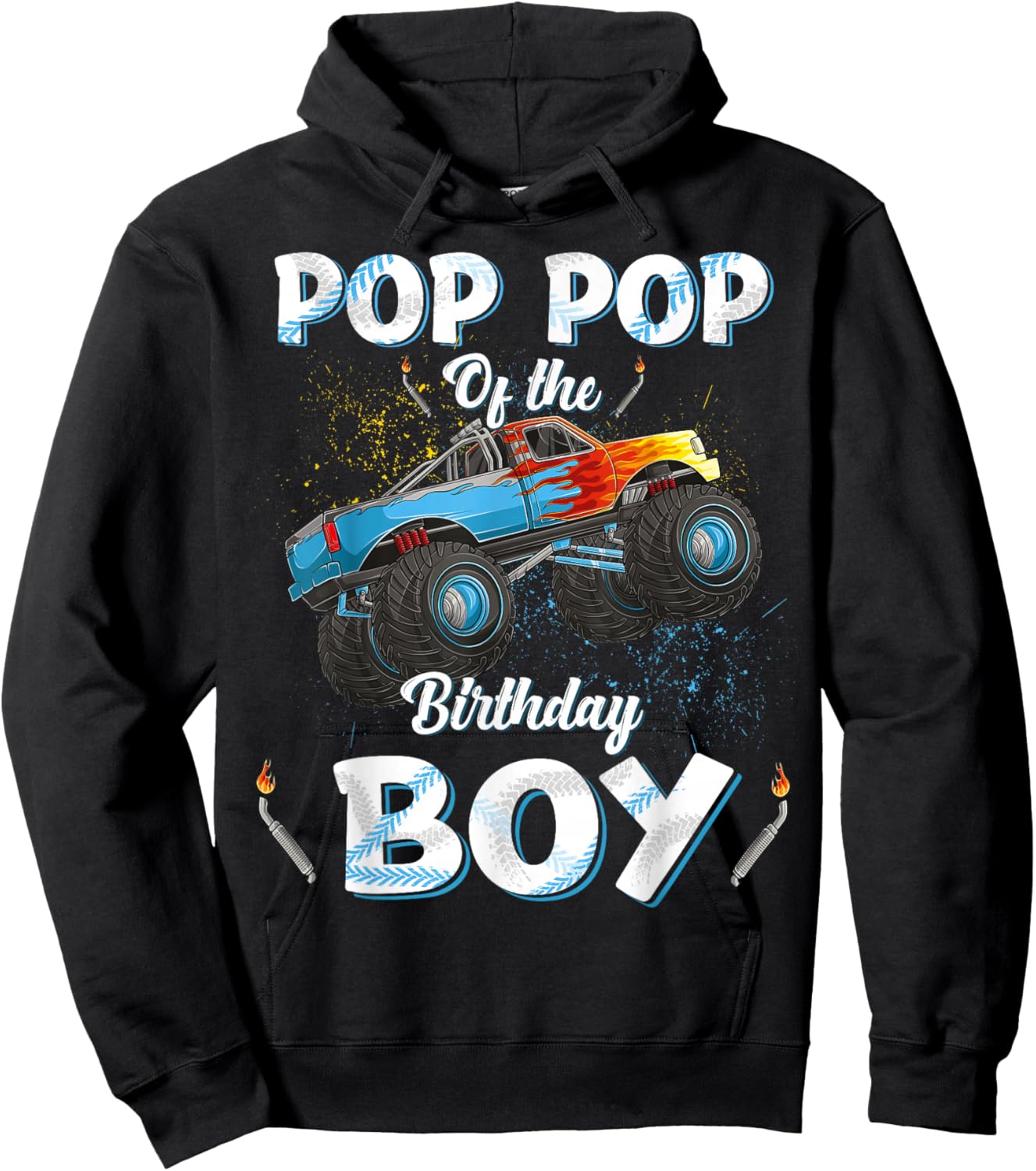 Pop Pop Of The Birthday Boy Monster Truck Bday Men Grandpa Hoodie - Hoodie | Black