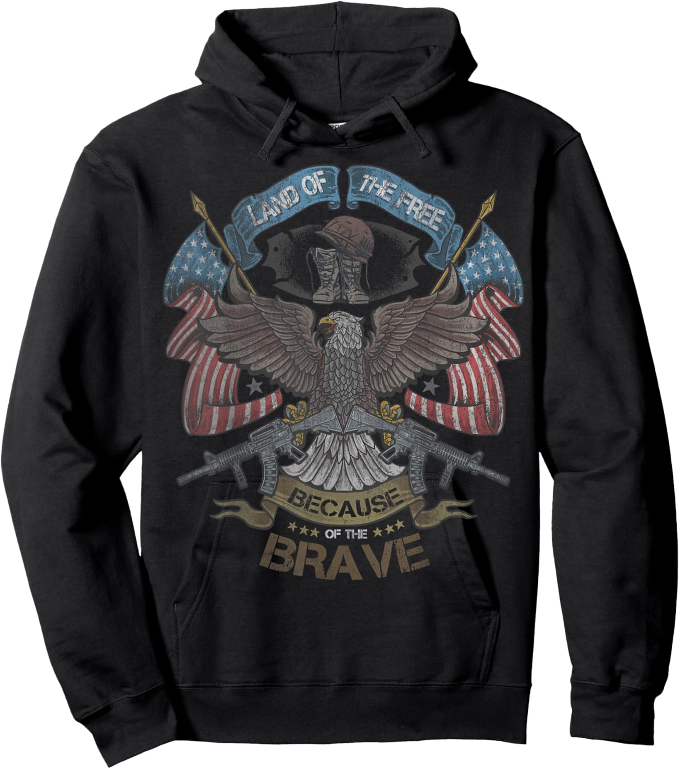 America Eagle | Land of the Free Because of the Brave Hoodie - Hoodie | Black