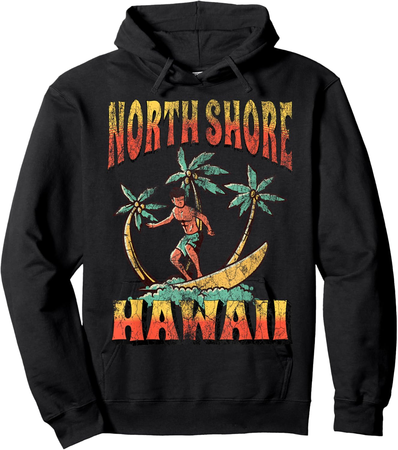 North Shore Hawaii Beach Surf Summer Vacation Vintage Hoodie - Hoodie | Black