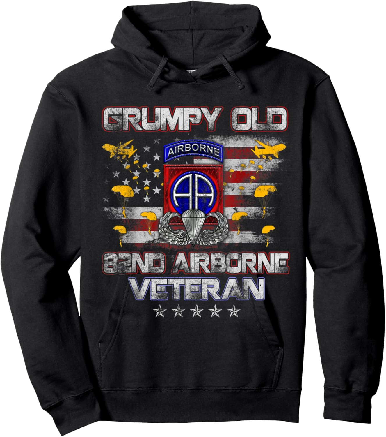 I'm A Grumpy Old 82nd Airborne Div Paratrooper Veteran Flag Hoodie - Hoodie | Black
