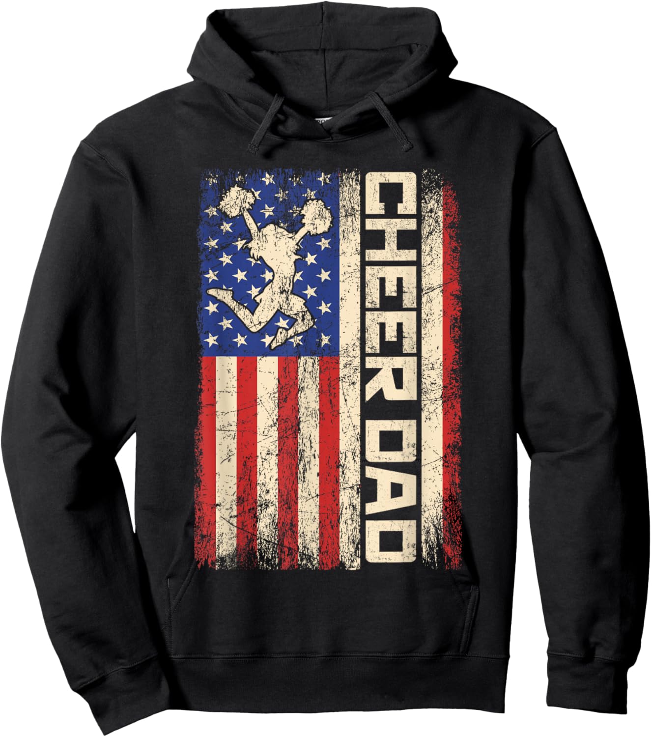 Cheerleader Dad Funny Cheer Dad American US Flag Father Team Hoodie - Hoodie | Black