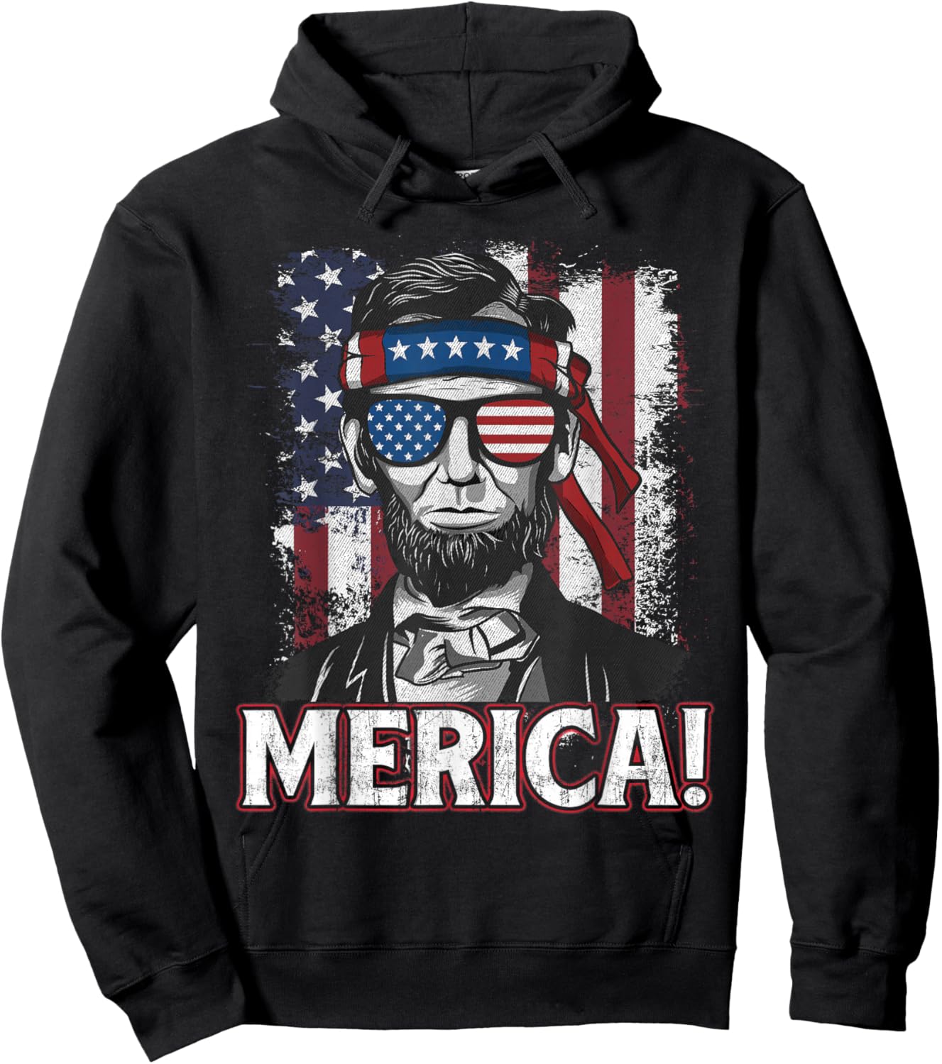 Abraham Lincoln Merica - USA American Flag 4th of July Hoodie - Hoodie | Black