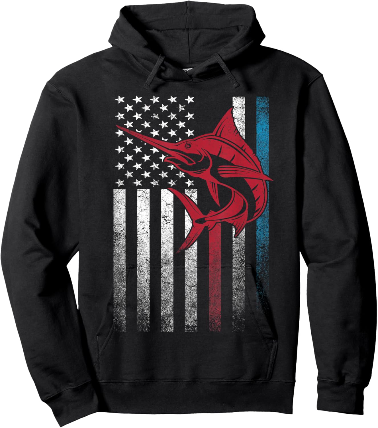 Marlin Fish Fishing 4th of July Shirt Gift American Flag Hoodie - Hoodie | Black