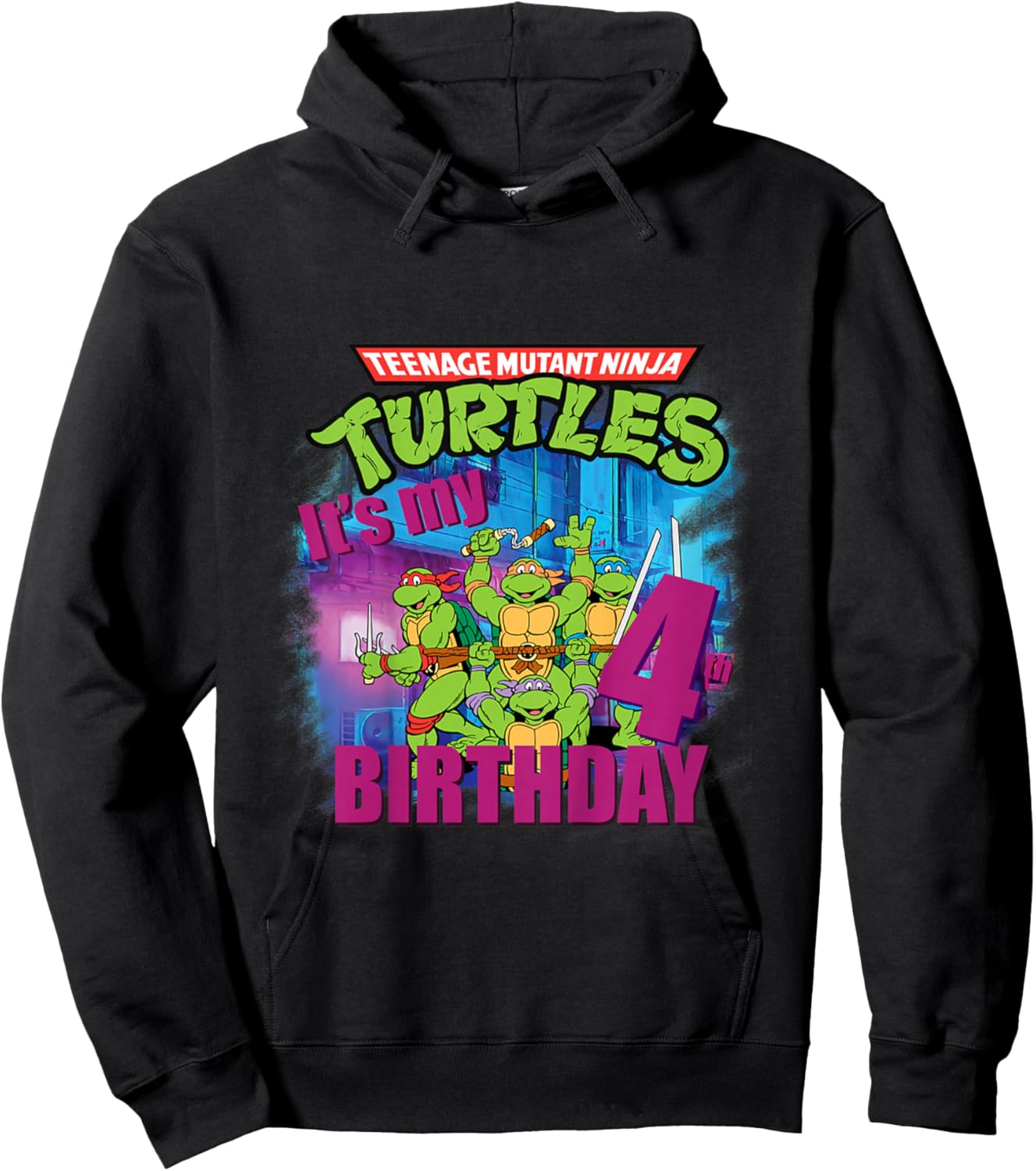 Mademark x Teenage Mutant Ninja Turtles - Kids Original Teenage Mutant Ninja Turtles Fourth Birthday 4th Hoodie - Hoodie | Black