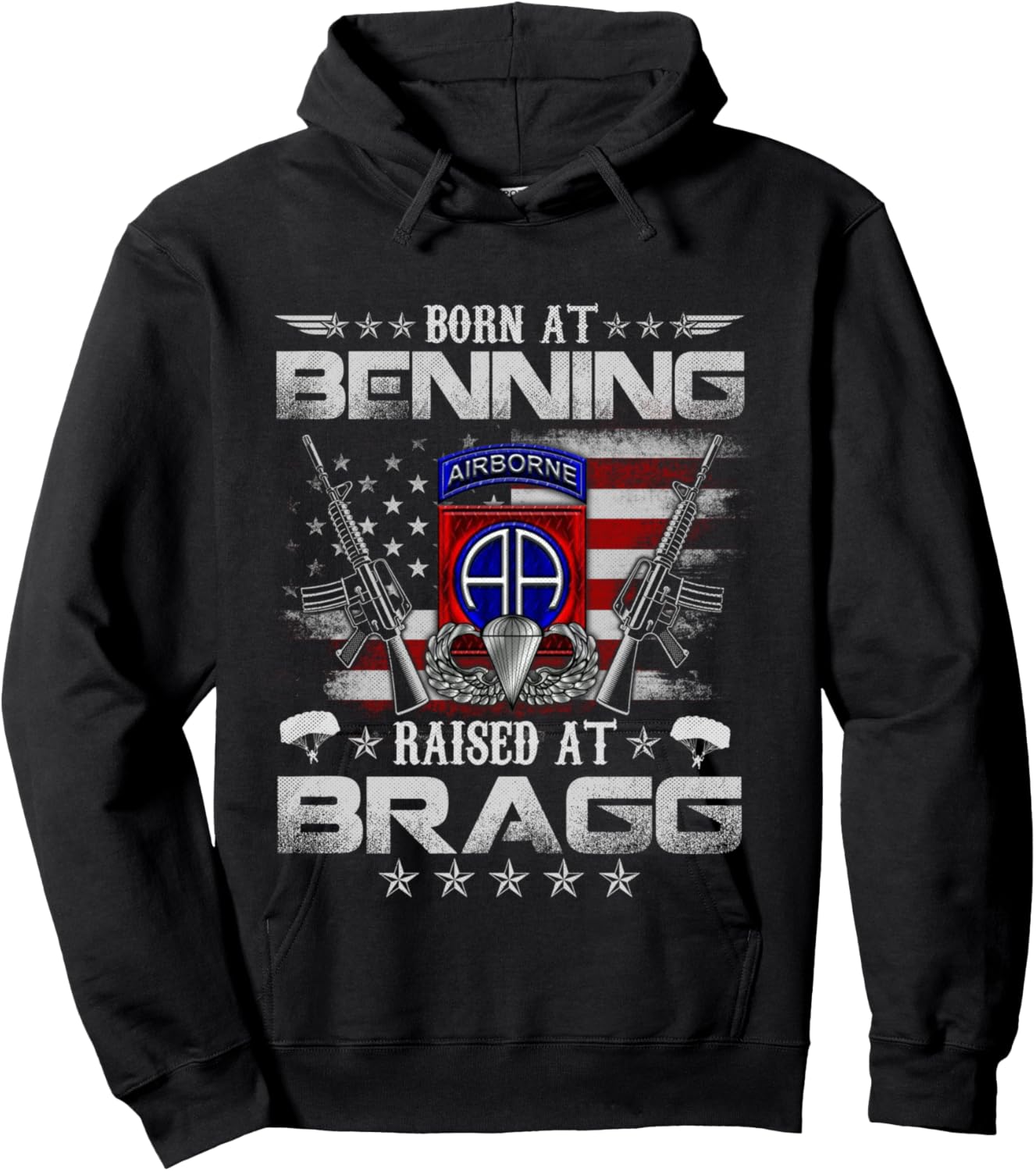 82nd Airborne Division Born At Ft Benning Raised Fort Bragg Hoodie - Hoodie | Black