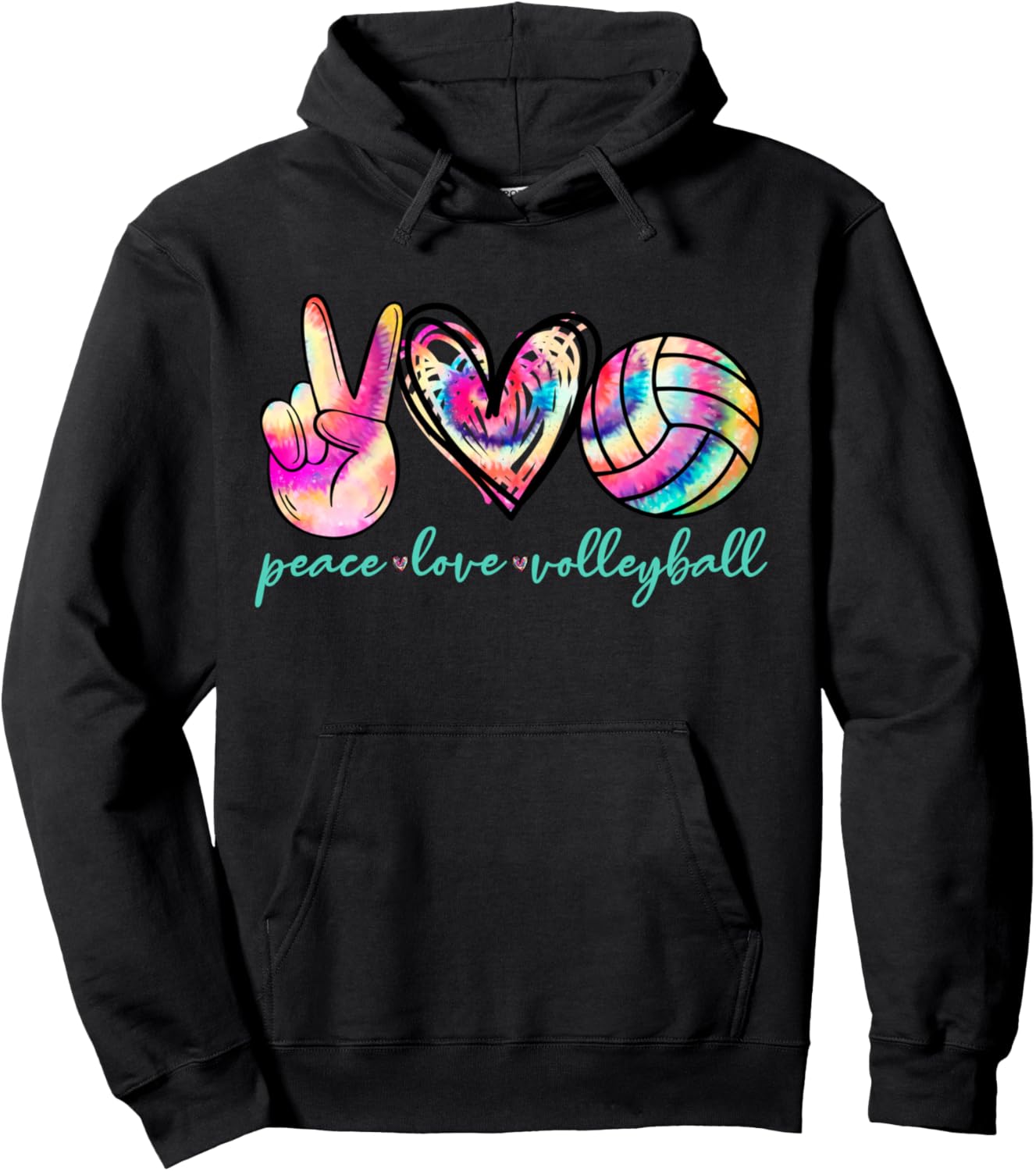 Peace Love Volleyball Player Tie Dye Style Women Teen Girls Hoodie - Hoodie | Black