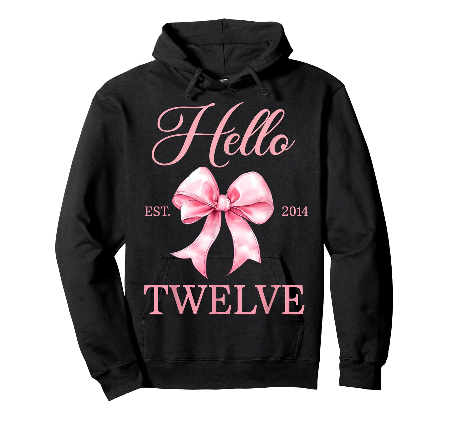 12 Year Old Birthday Girl Coquette Bow Hello Twelve Est 2014 T-Shirt
