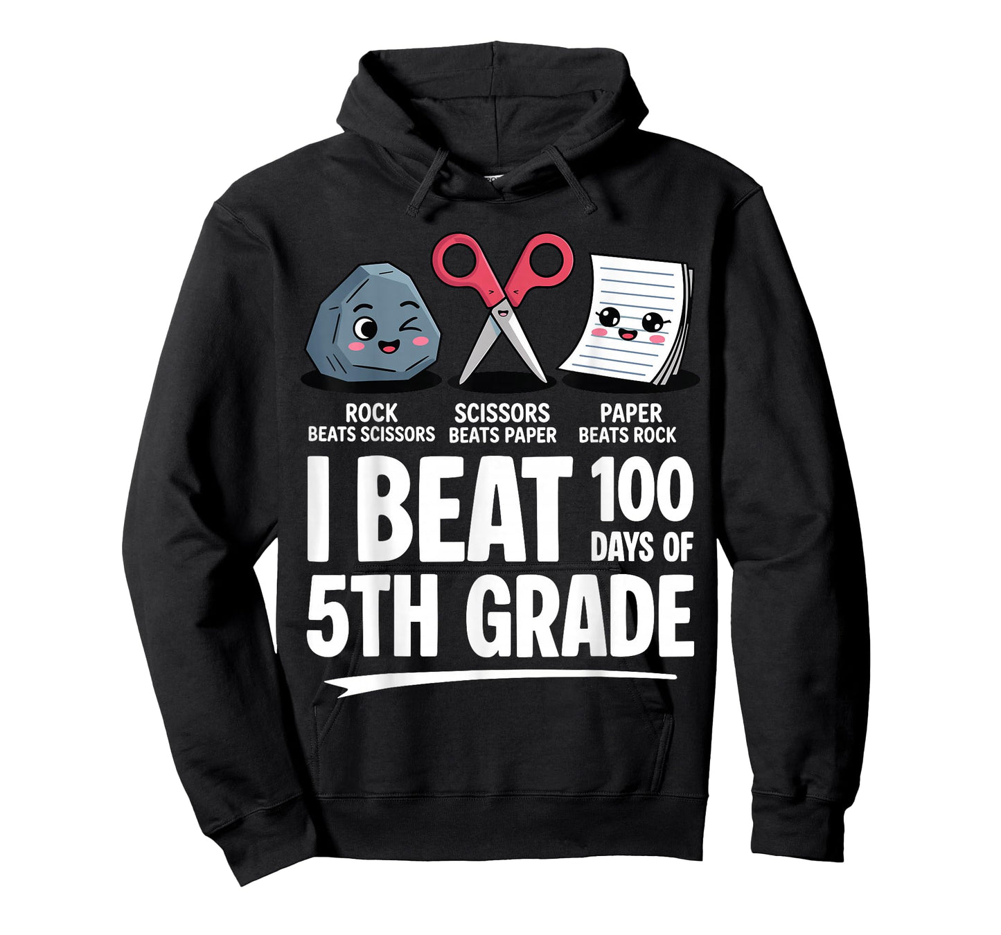 I Beat 100 Days of 5th Grade Rock Paper Scissor Kids 100th T-Shirt