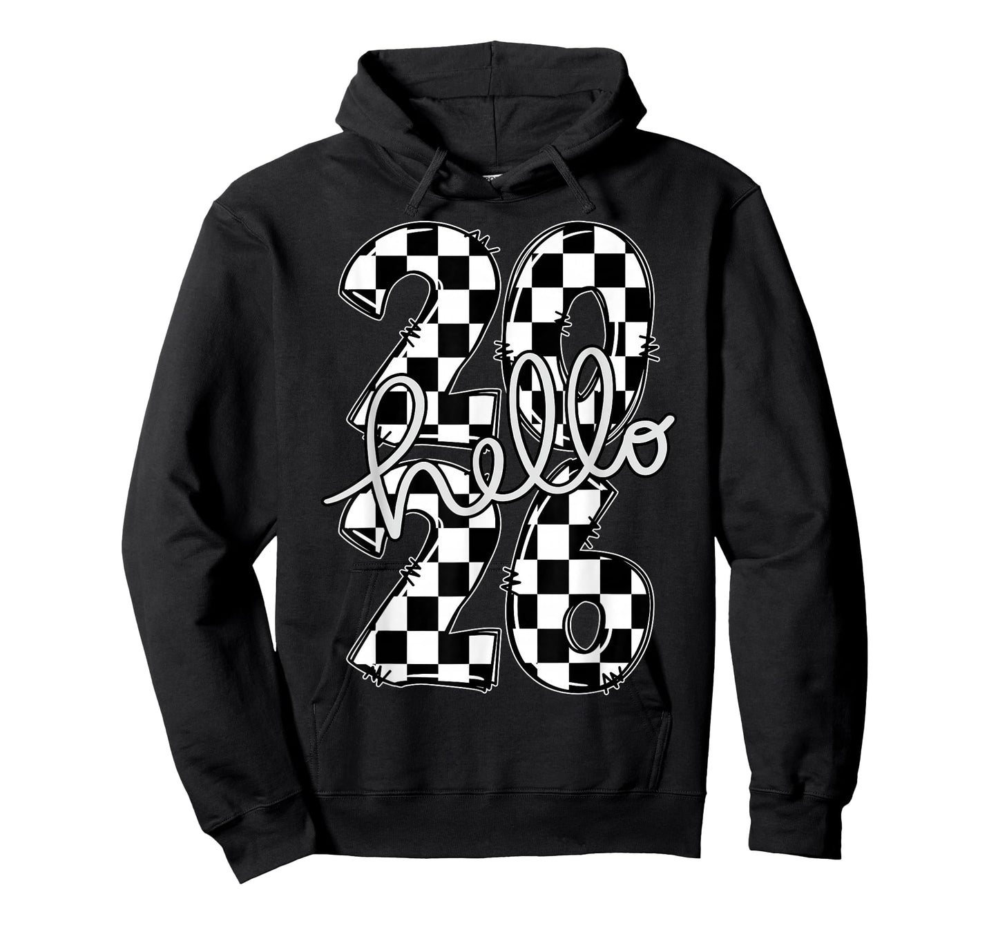 Checkered Hello 2026 New Year's Eve Party Family Matching T-Shirt