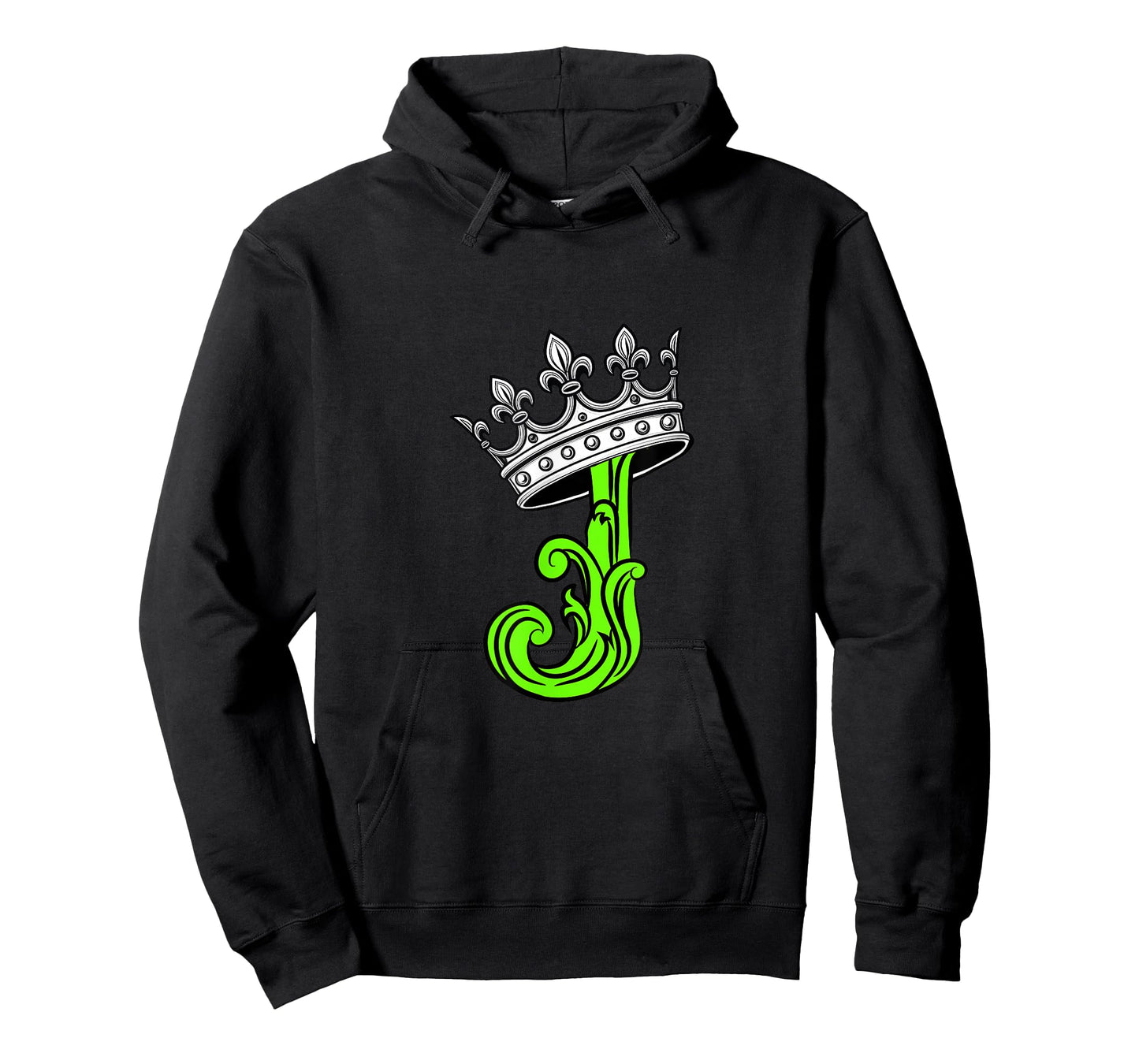 Green Color Letter J Initial + Crown Green Graphic T-Shirt