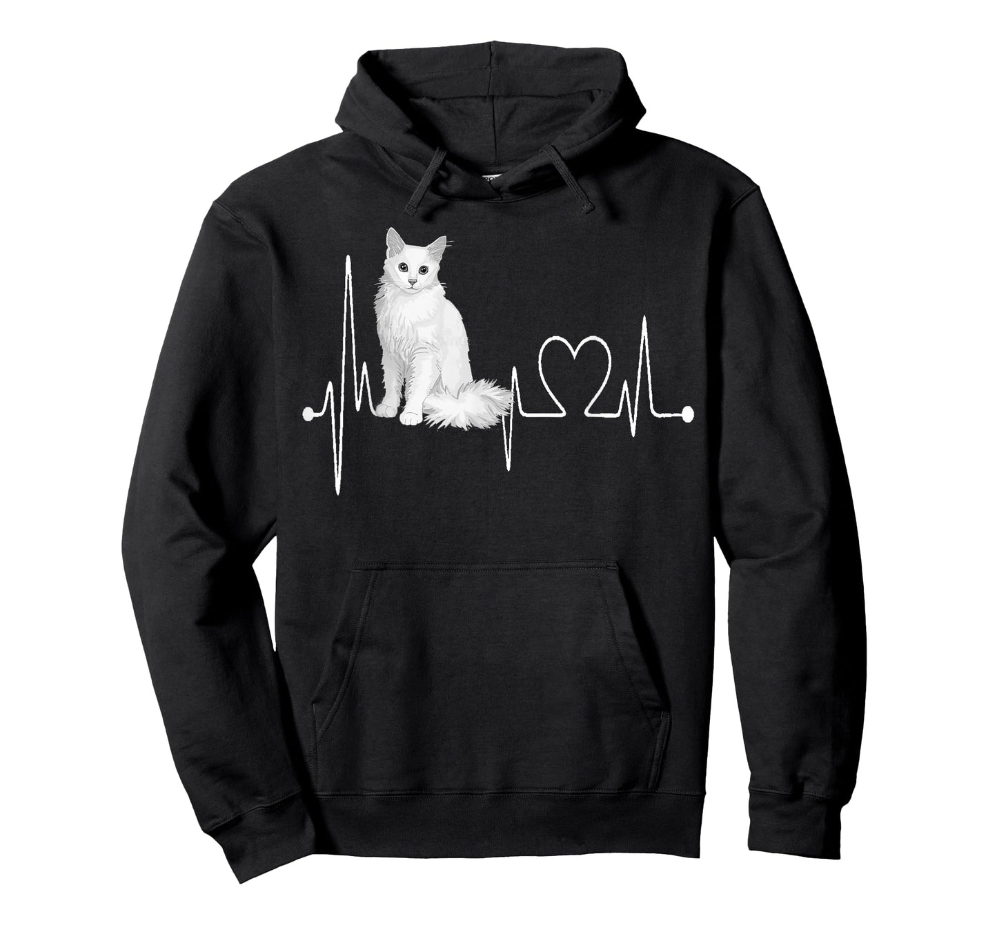 Turkish Angora Cat Heartbeat EKG Funny Cats & Kitten Lovers T-Shirt