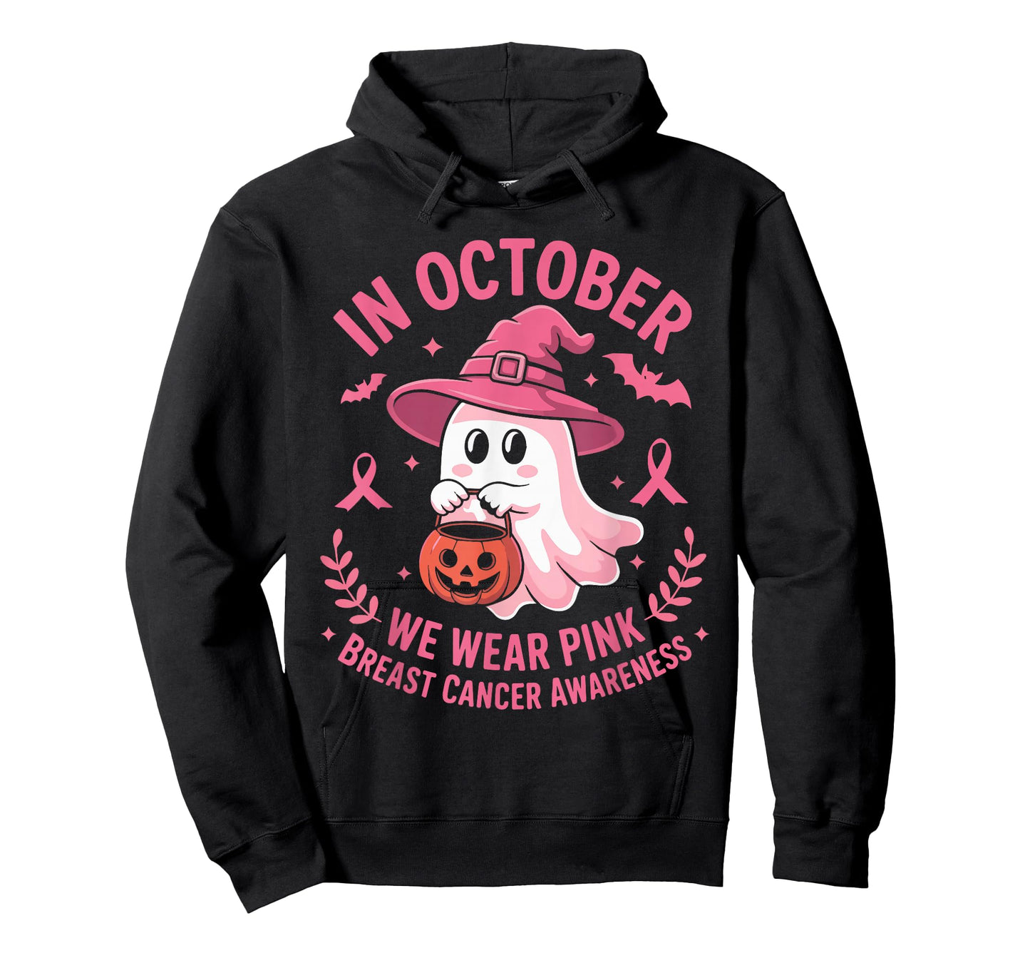 Halloween Ghost in October We Wear Pink Breast Cancer Women T-Shirt