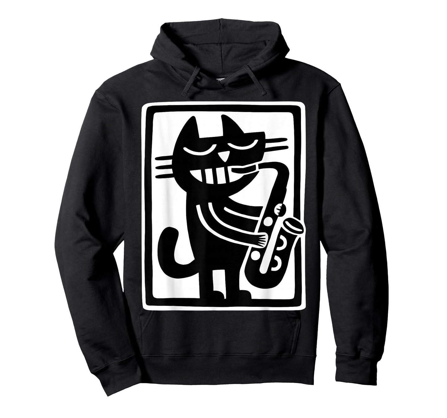 Black Cat Playing Saxophone Jazz Music Retro Art T-Shirt