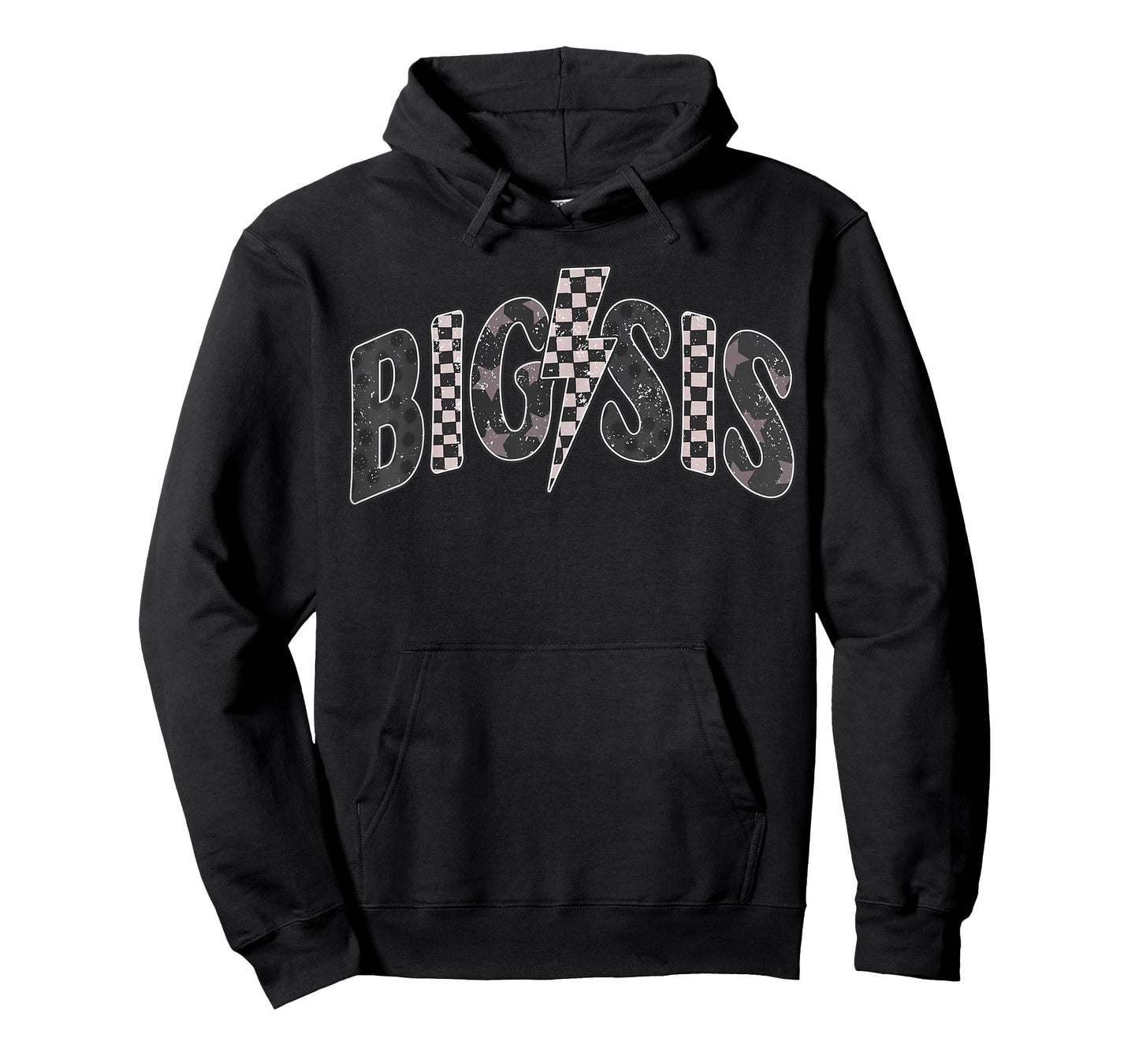 Checkered Big Sis New Sister Announcement Lightning Bolt T-Shirt