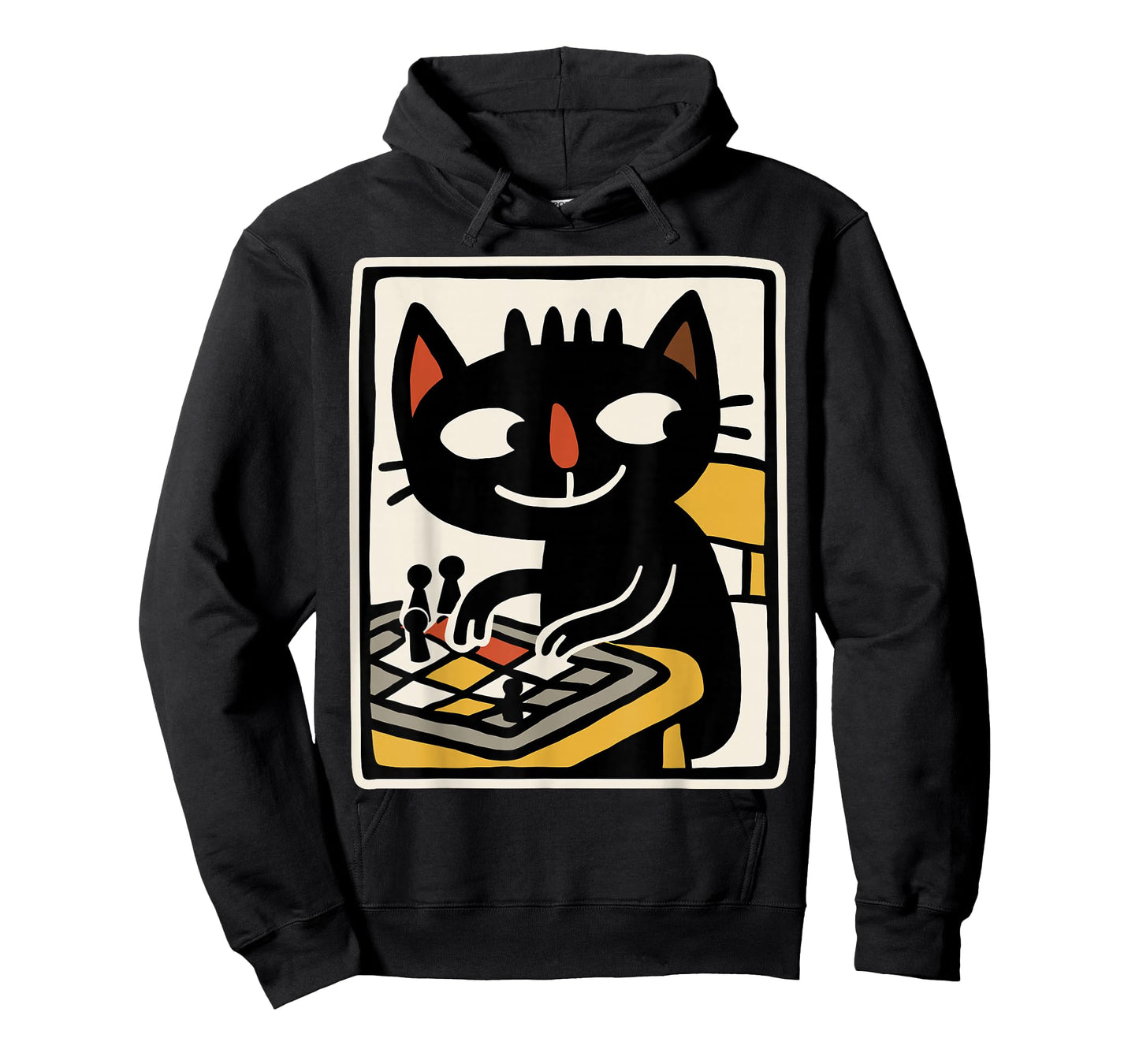 Retro Black Cat Playing Board Game Cute Gamer Art T-Shirt