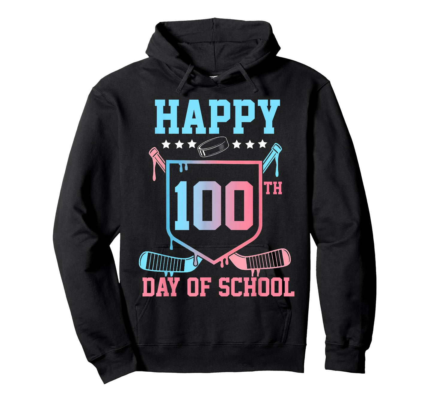 Happy 100th Day of School Boys Kids Hockey Drip 100 Days T-Shirt