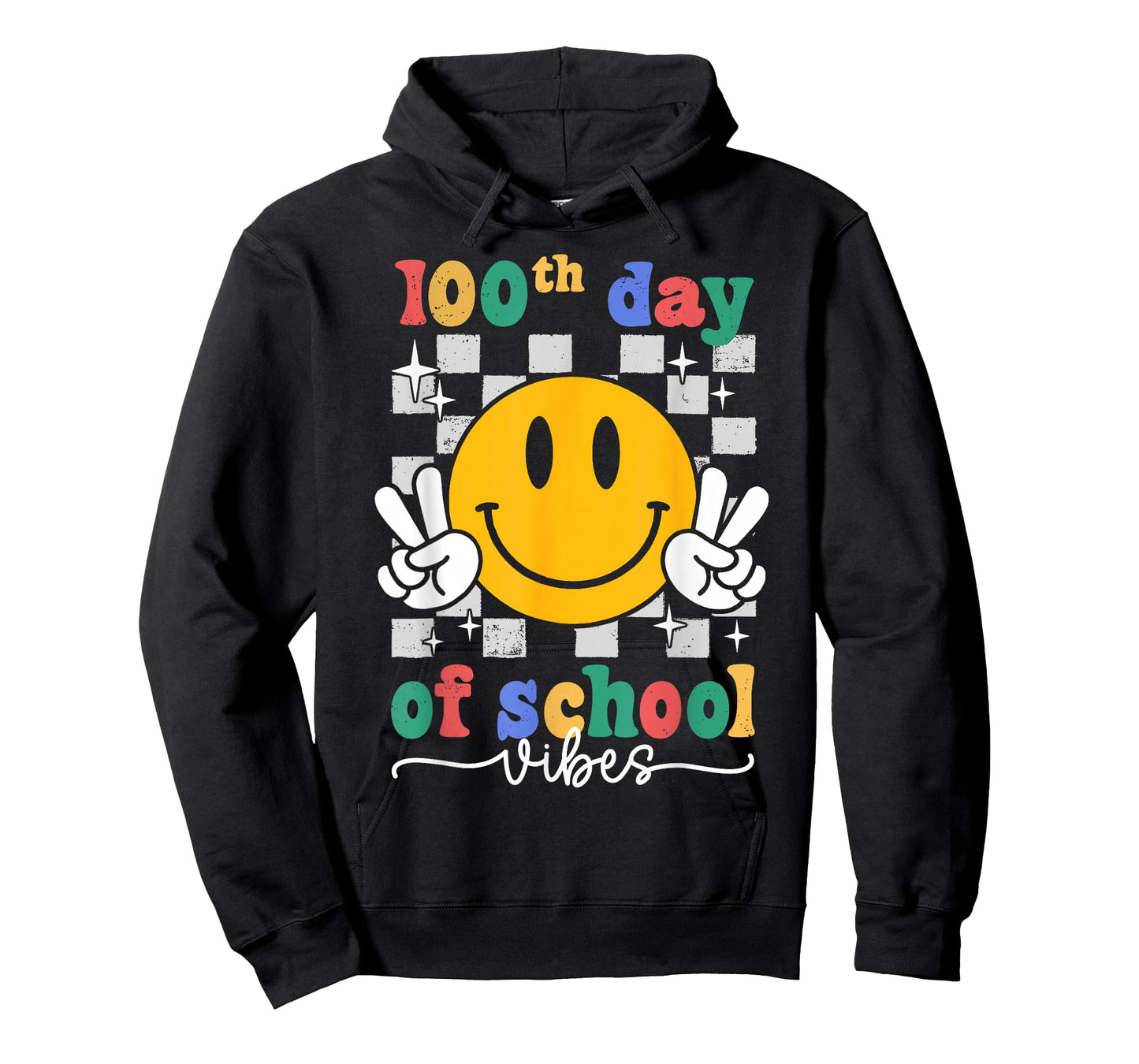 100th Day of School Vibes Checkered Smile Face 100 Days Kids T-Shirt