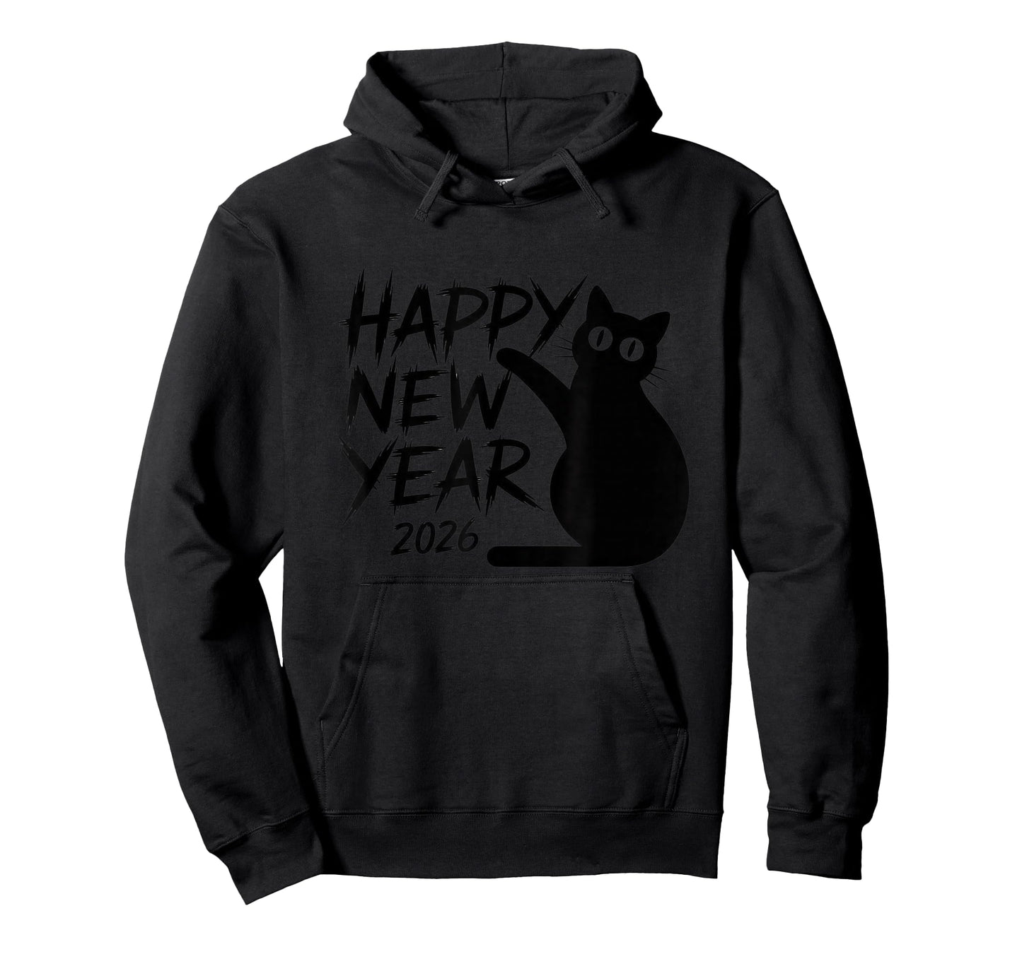 Happy New Year 2026 Black Cat Cute Minimal Holiday Design T-Shirt