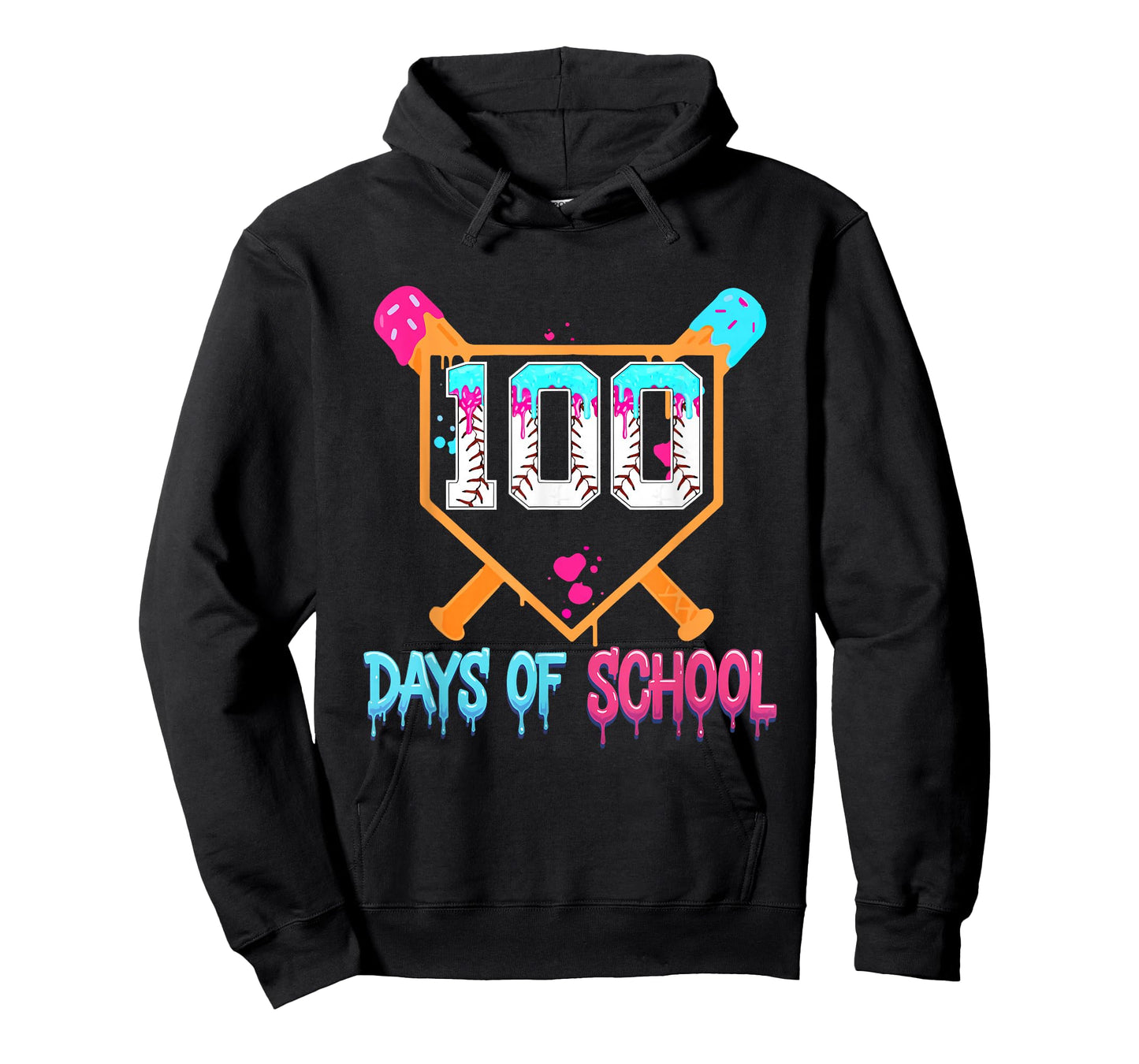 100 Days of School Baseball Ice Cream Drip 100th Day School T-Shirt