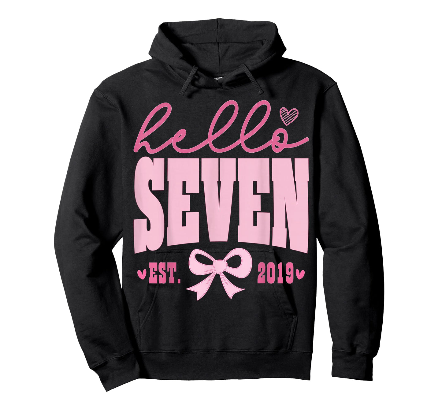Hello Seven Est 2019 Cute Coquette Bow 7th Birthday Girls T-Shirt