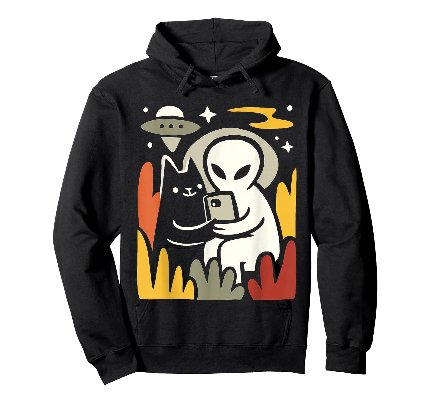 Alien and Cat Selfie Art – Funny UFO Space Illustration T-Shirt