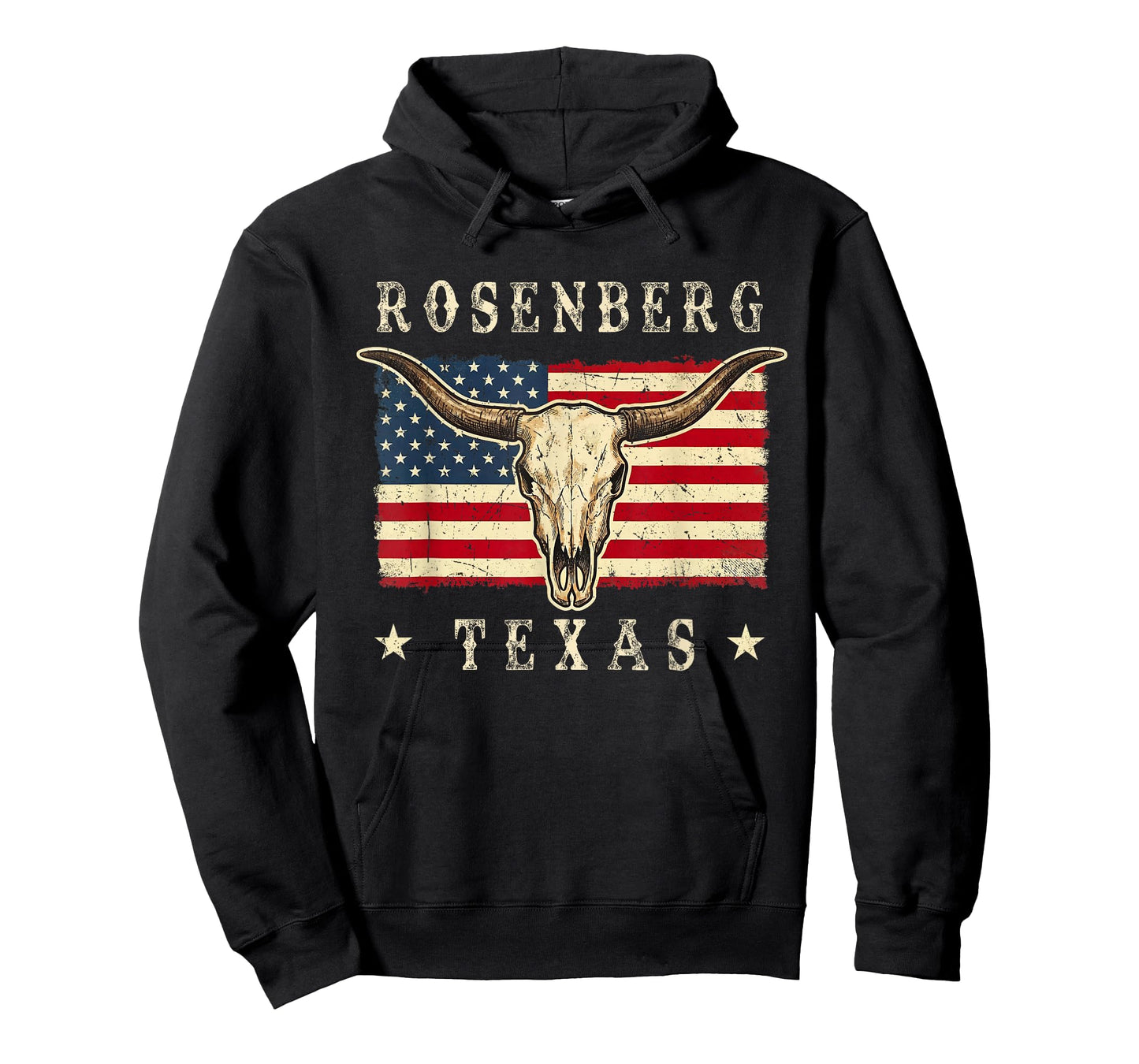 Rosenberg, Texas Western Retro Patriotic Skull Design T-Shirt