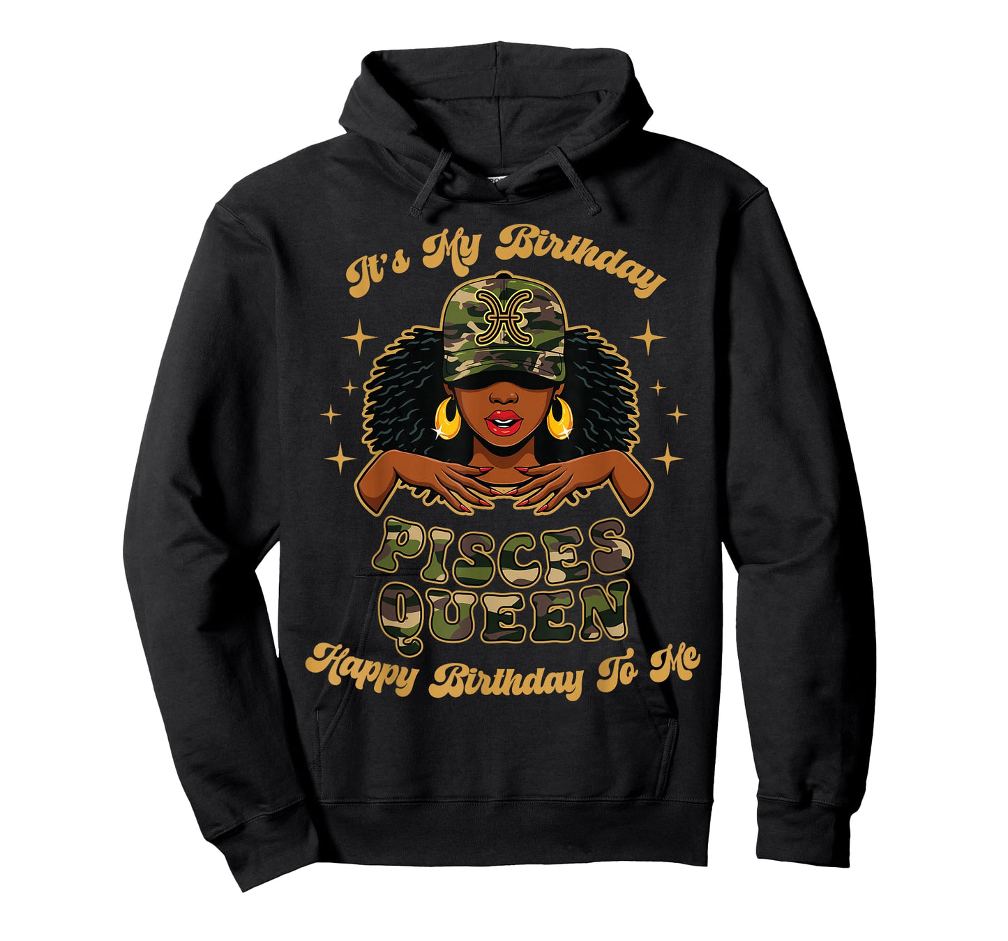 Birthday Pisces Queen Camo Black Woman African Zodiac Afro T-Shirt