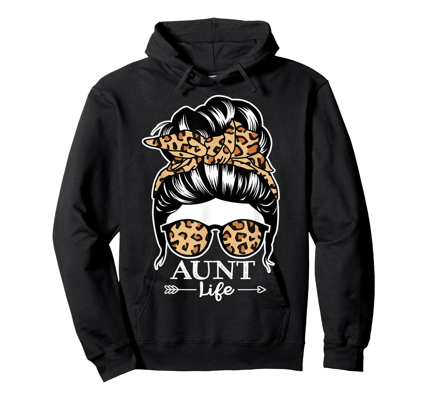 Aunt Life Messy Bun Hair Funny Aunt Leopard T-Shirt