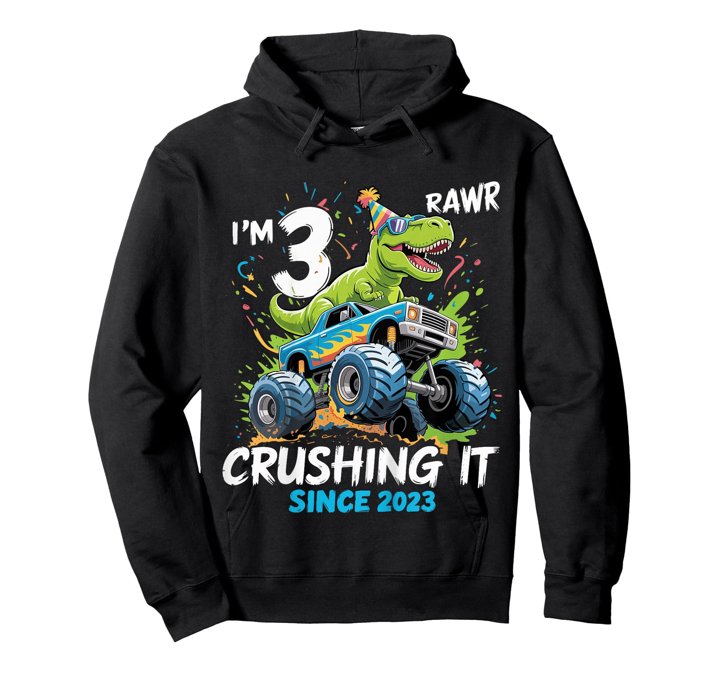 Kids 3rd Birthday Monster Truck Dinosaur 3 Year Old boy Born 2023 T-Shirt