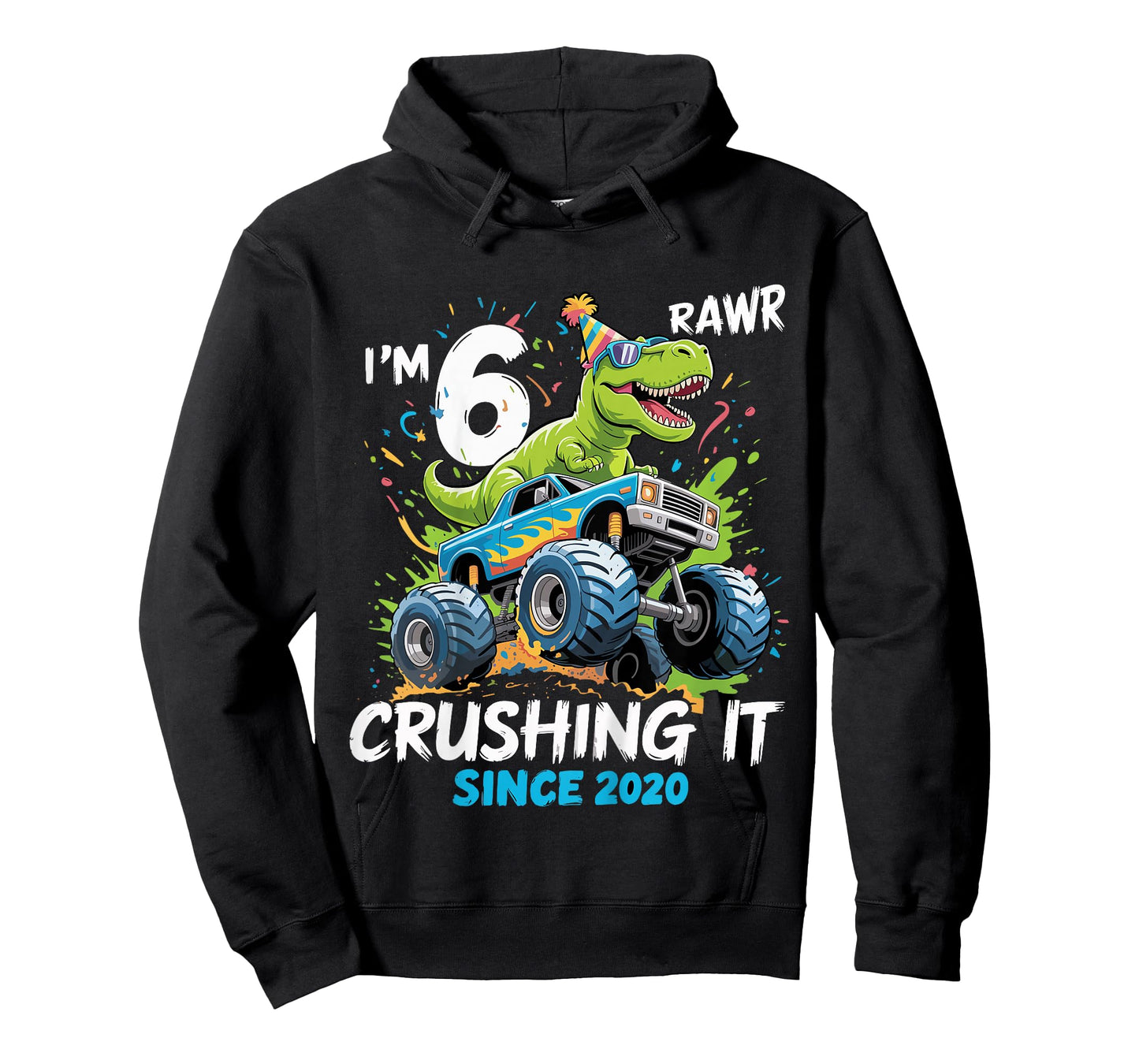 Kids 6th Birthday Monster Truck Dinosaur 6 Year Old boy Born 2020 T-Shirt