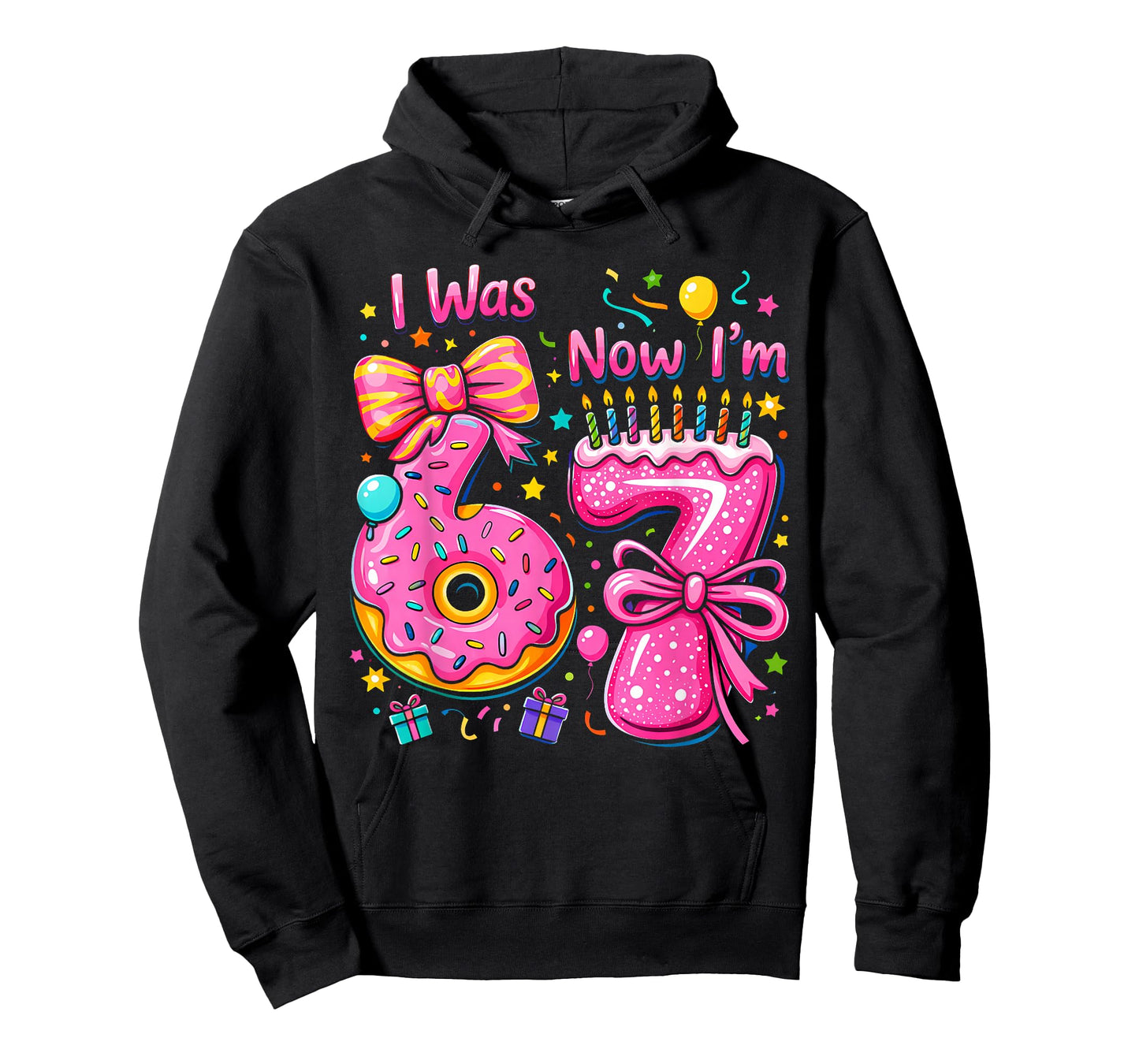 7th Birthday Girl I was 6 Now I'm 7 Years Old Girls Birthday T-Shirt