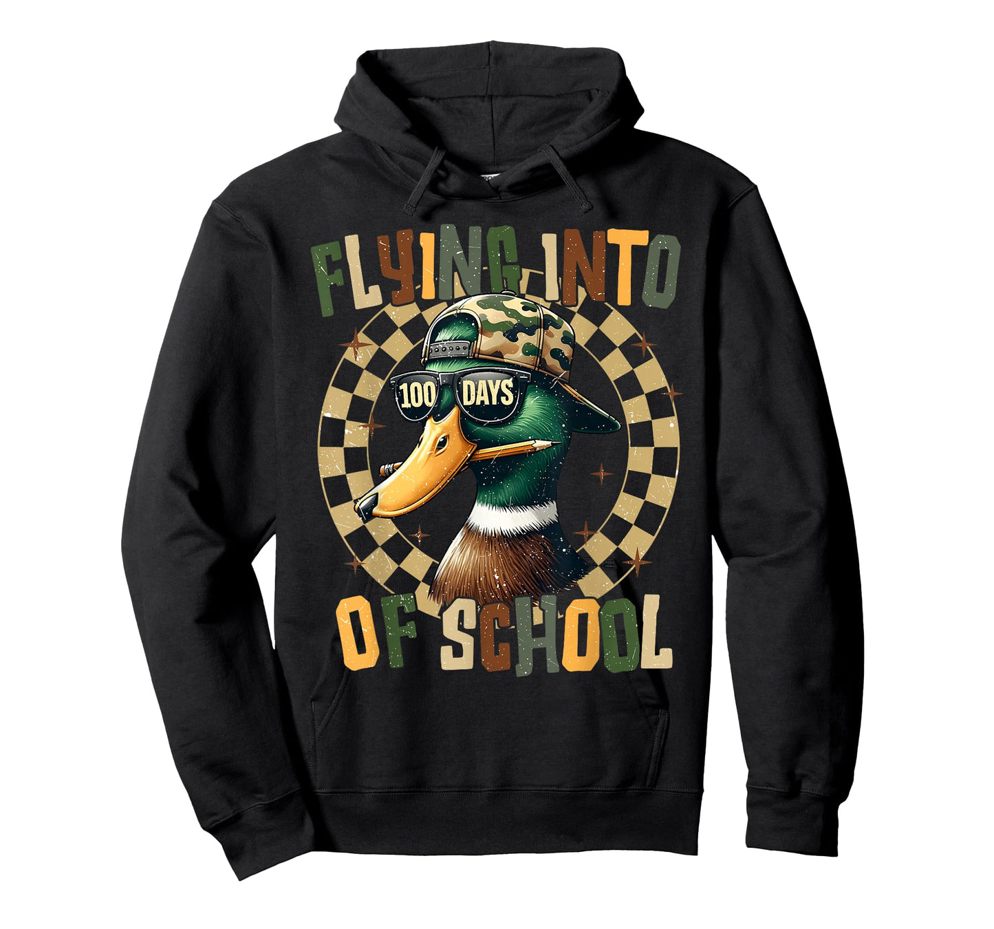 Flyin Into 100 Days of School Duck Hunting Camo Cap Men Boy T-Shirt