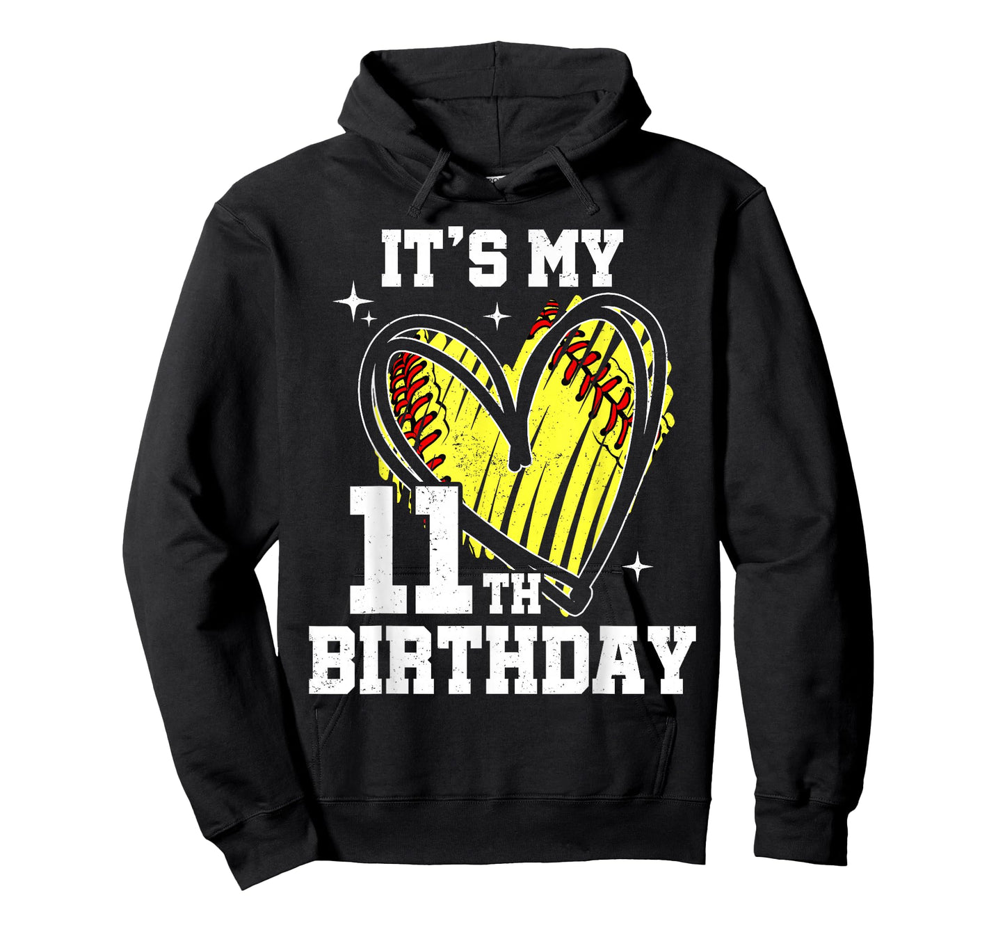 It's My 11th Birthday Softball Heart 11 Year Old Birthday T-Shirt