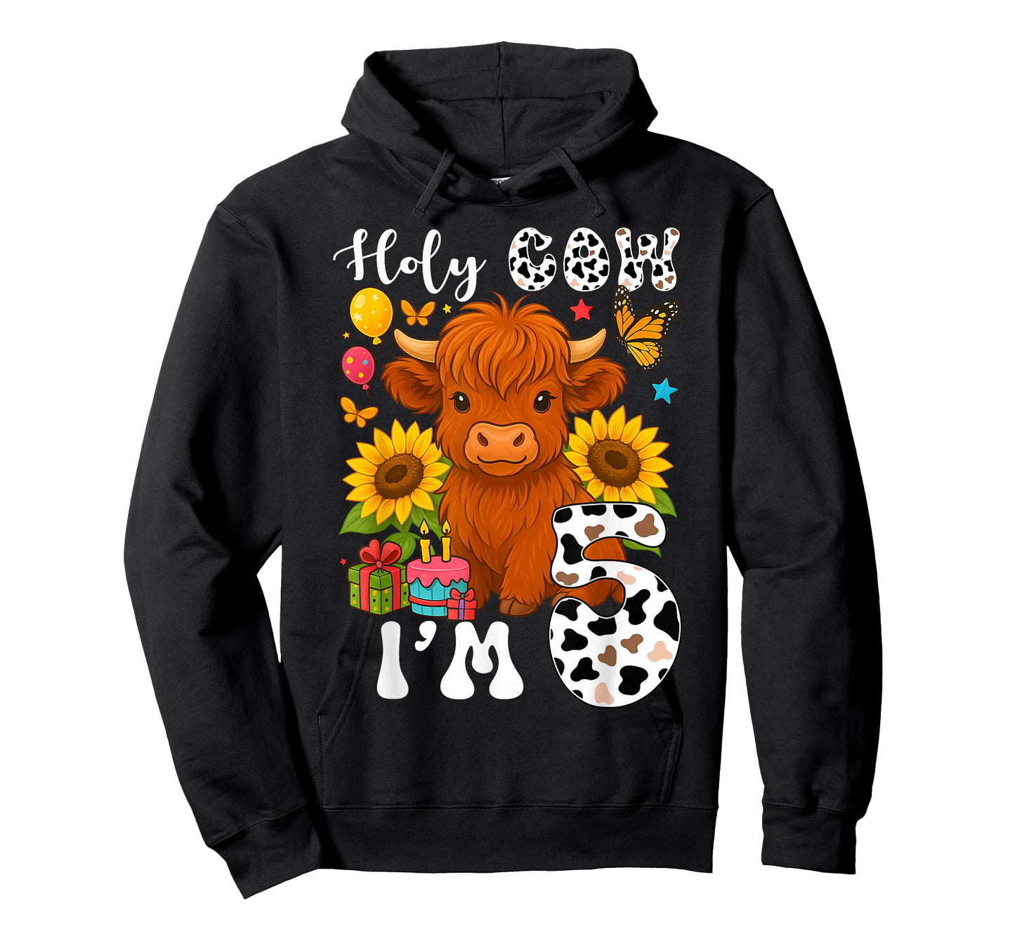 Holy Cow I'm 5 Years Old Farm Cow Sunflowers 5th Birthday T-Shirt