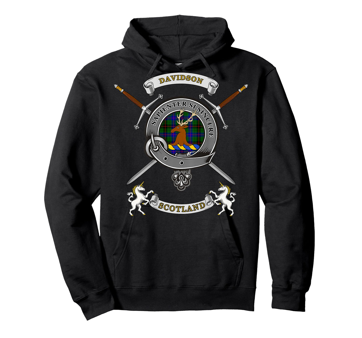 Davidson Scottish Clan Badge Tartan & Swords (Back) T-Shirt