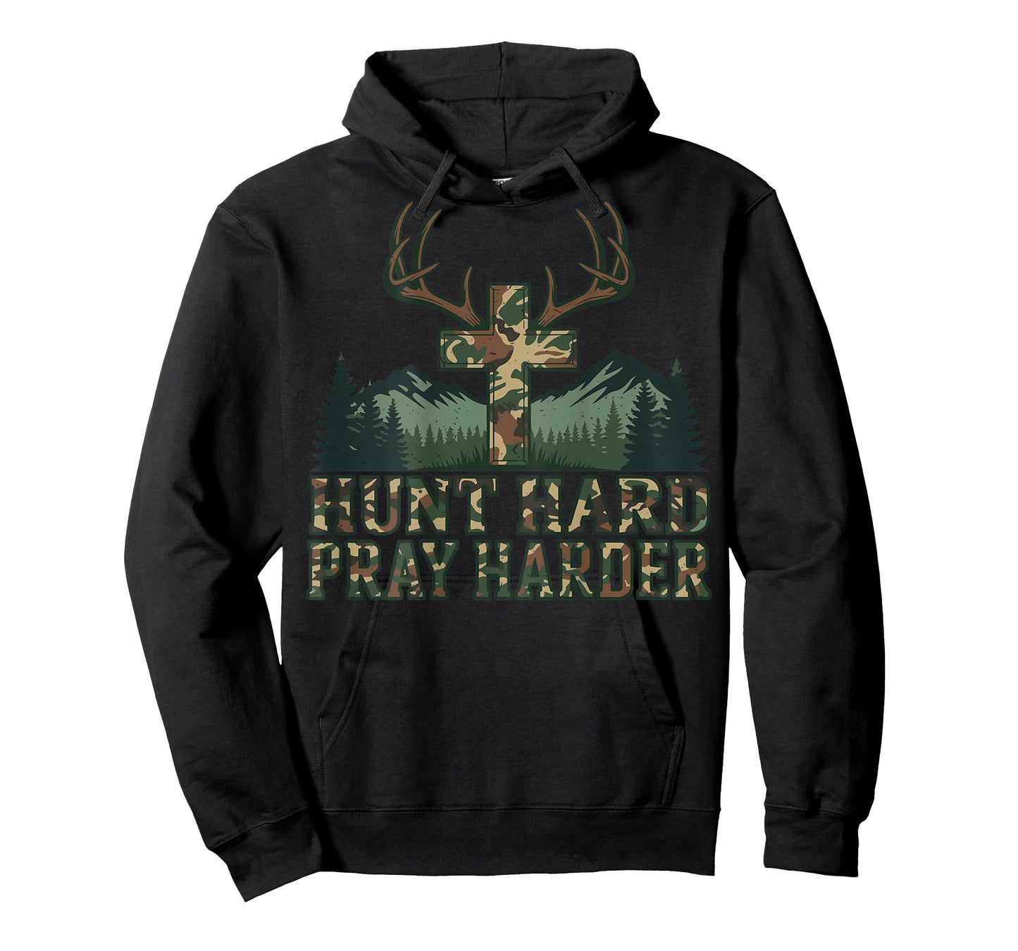Youth Camo Christian Deer Hunting Cross Hunt Hard Pray Faith T-Shirt