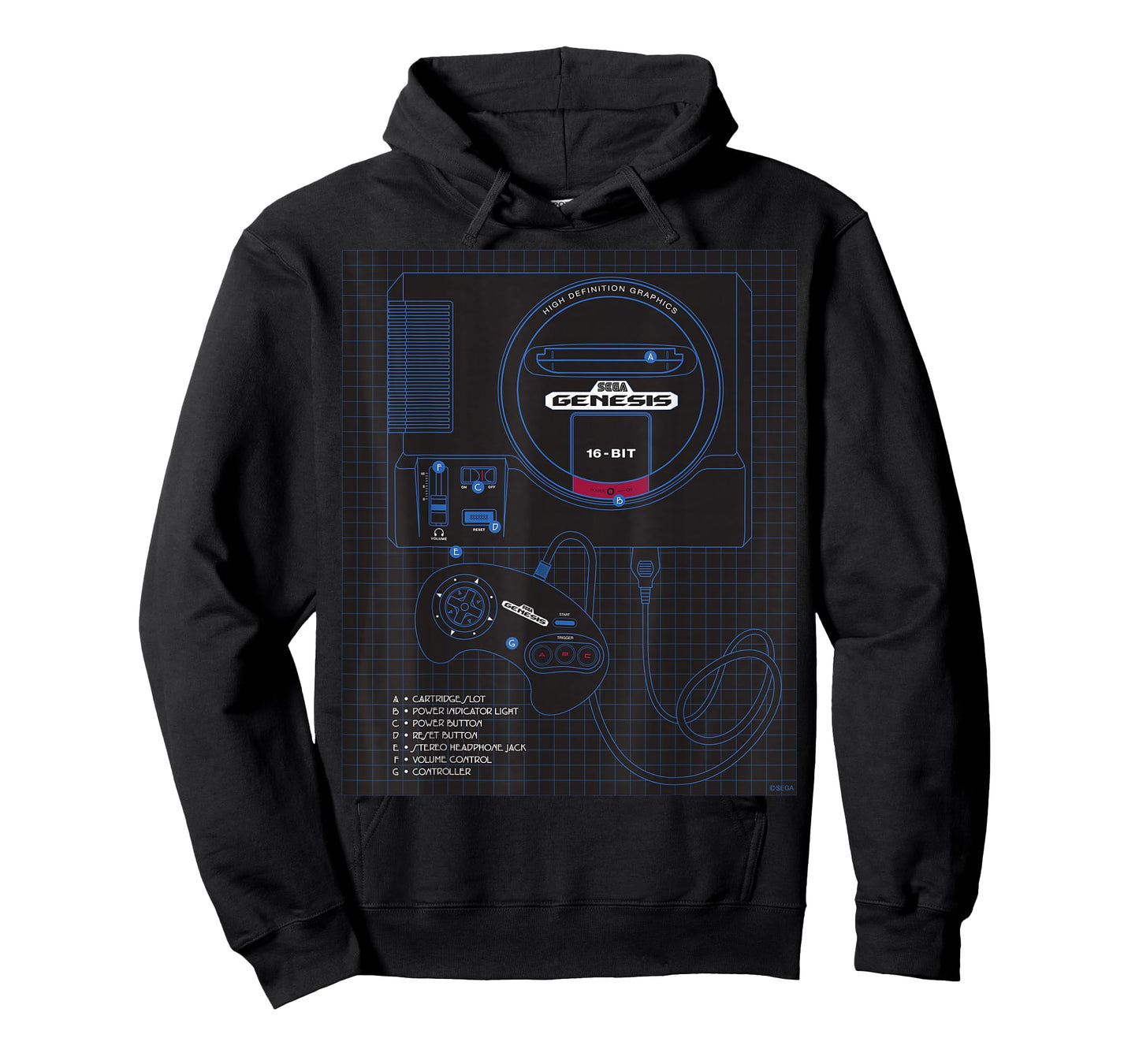 Genesis 16-Bit Technical Drawing Console T-Shirt