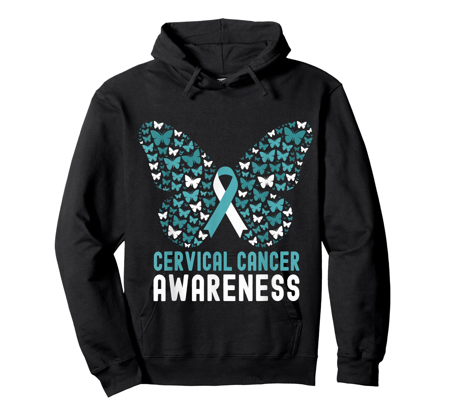 Cervical Cancer Awareness Month Butterfly White Teal Ribbon T-Shirt