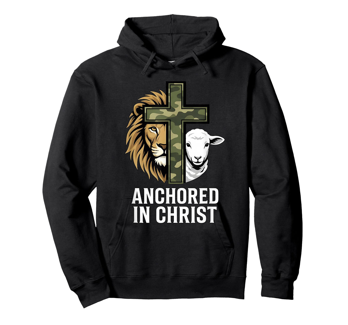 Christian Faith Anchored in Christ Camo Cross Lion Sheep T-Shirt