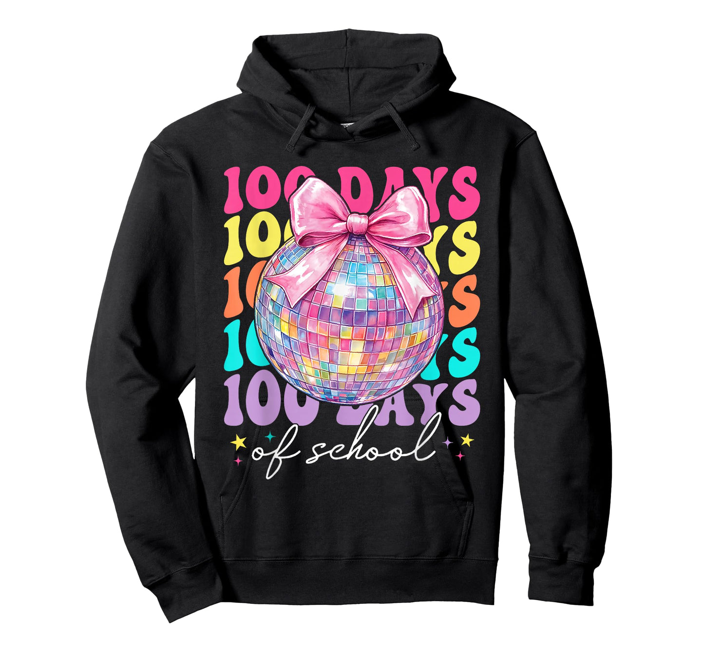 Retro 100 Days of School Coquette Bow Disco Ball Girls Women T-Shirt